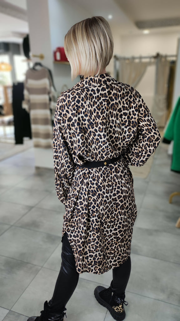 Lange Bluse Damen - Trendiges Kleid mit Leo Print