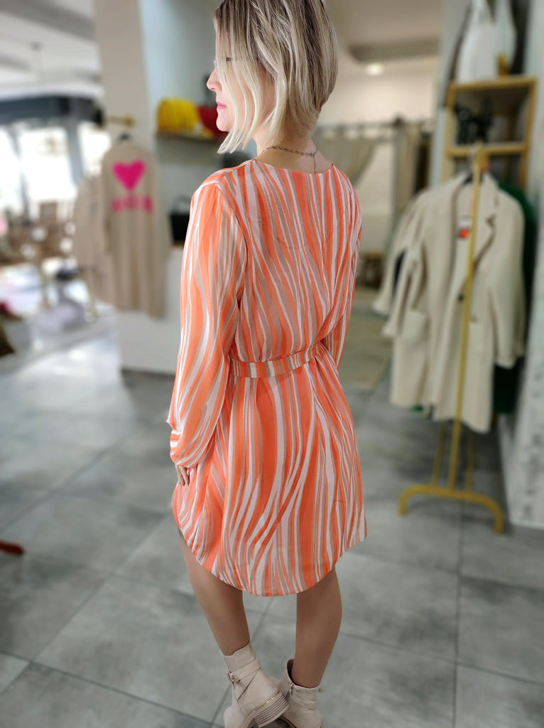 kurzes Kleid mit Muster in Orange und Beige