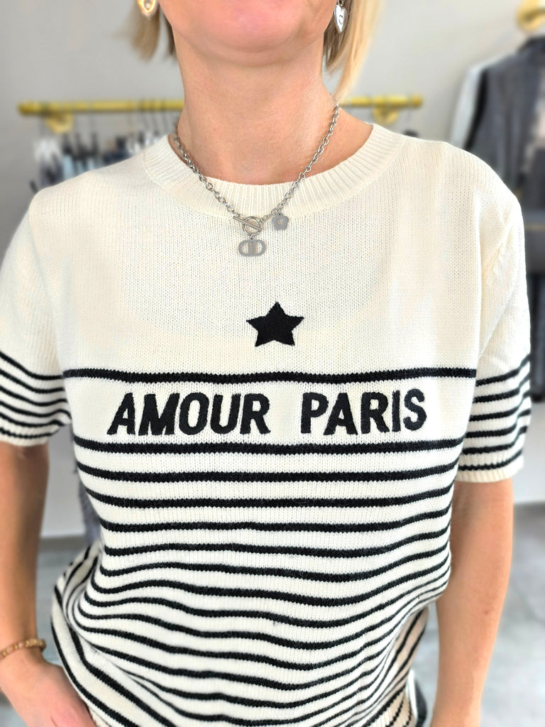 Pullover Amour Paris beige-schwarz (36-42)