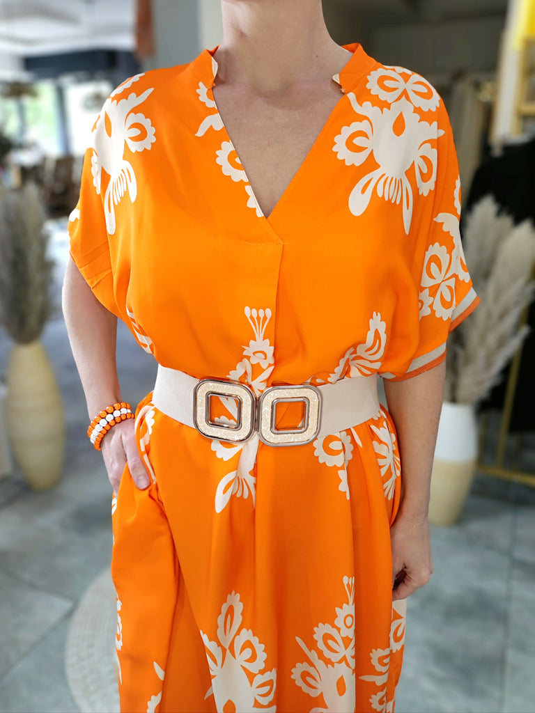 Leichtes Sommerkleid beige/orange (40-46)