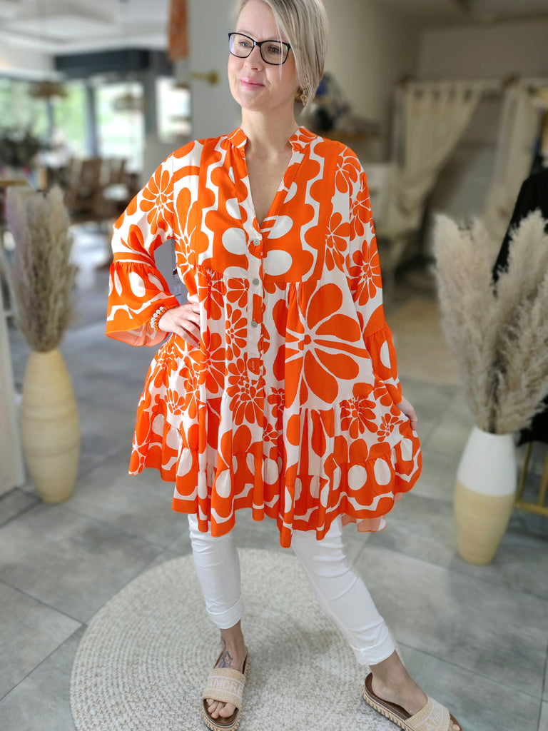 Leichtes Tunika - Kleid orange/beige (40-44/46)