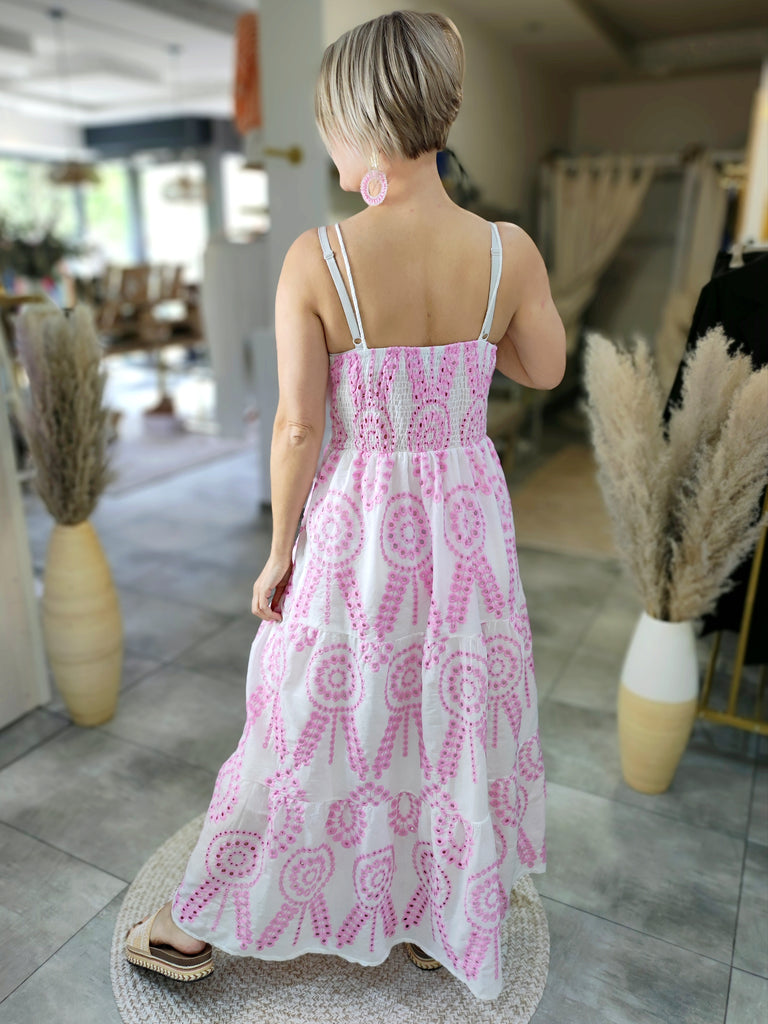 Langes Trägerkleid für den Sommer weiß/rosa (38/40)