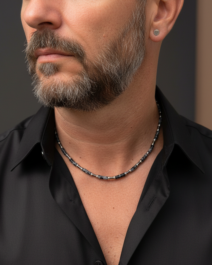 Obsidian und Hämatit Halskette