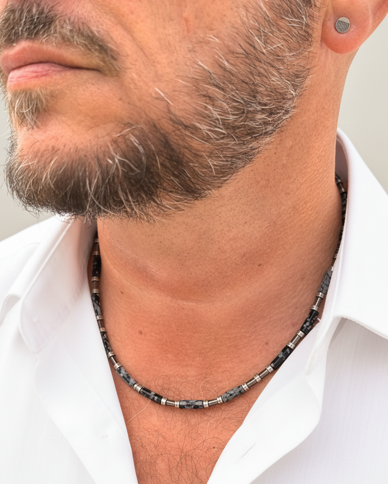 Obsidian und Hämatit Halskette