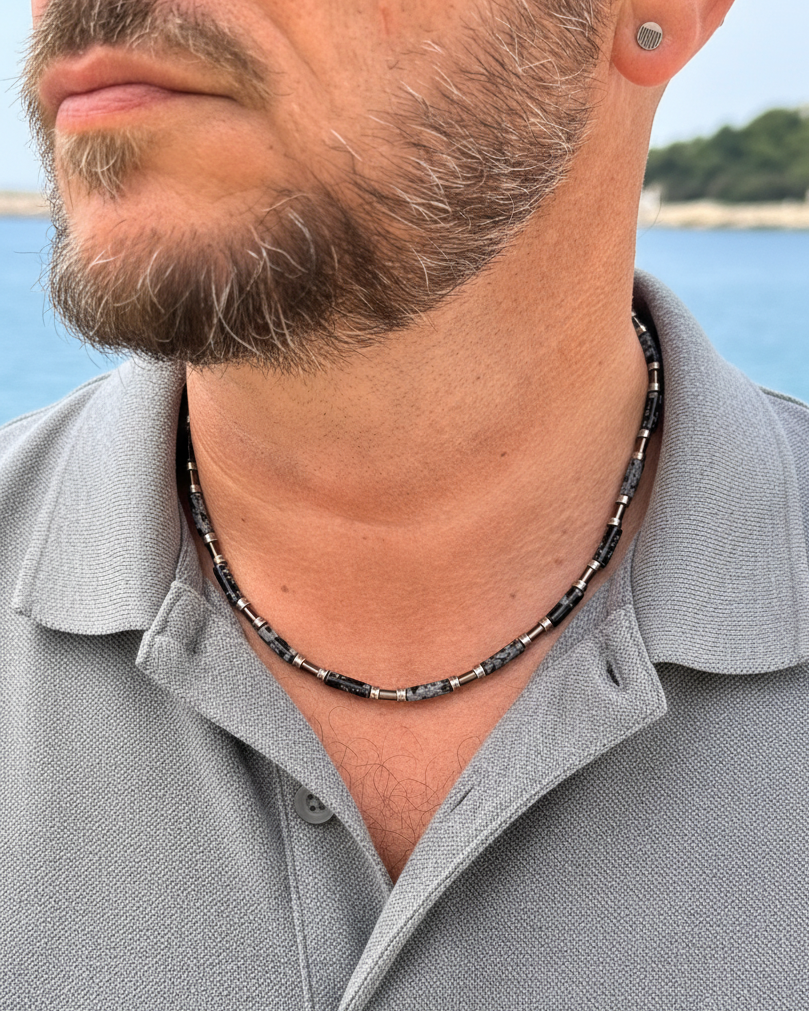 Obsidian und Hämatit Halskette