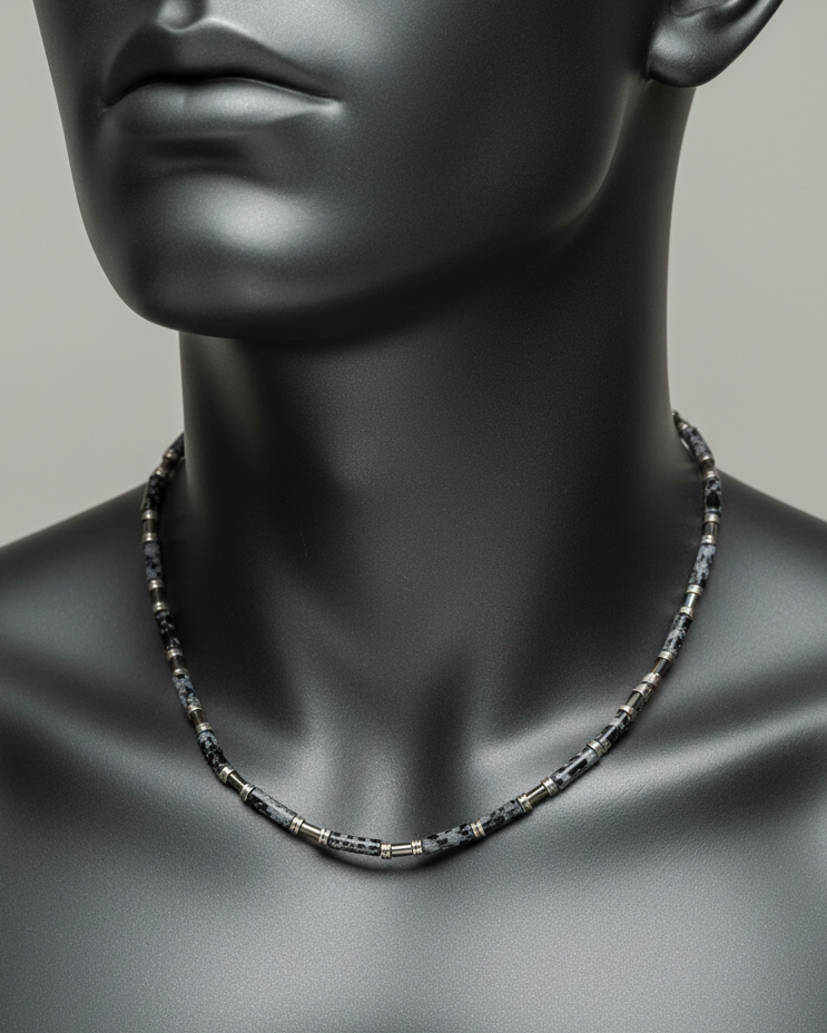 Obsidian und Hämatit Halskette