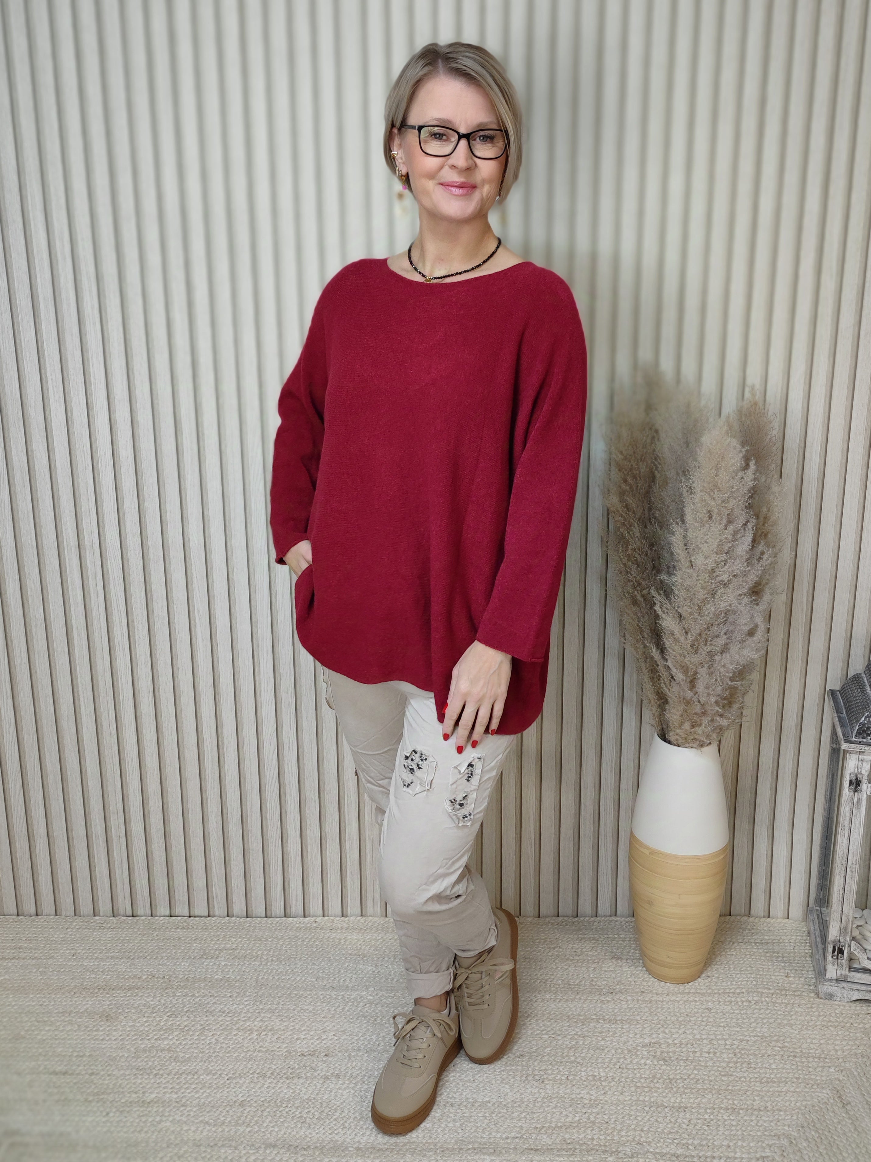 Oversize Pullover Uni in burgunder (38-46)