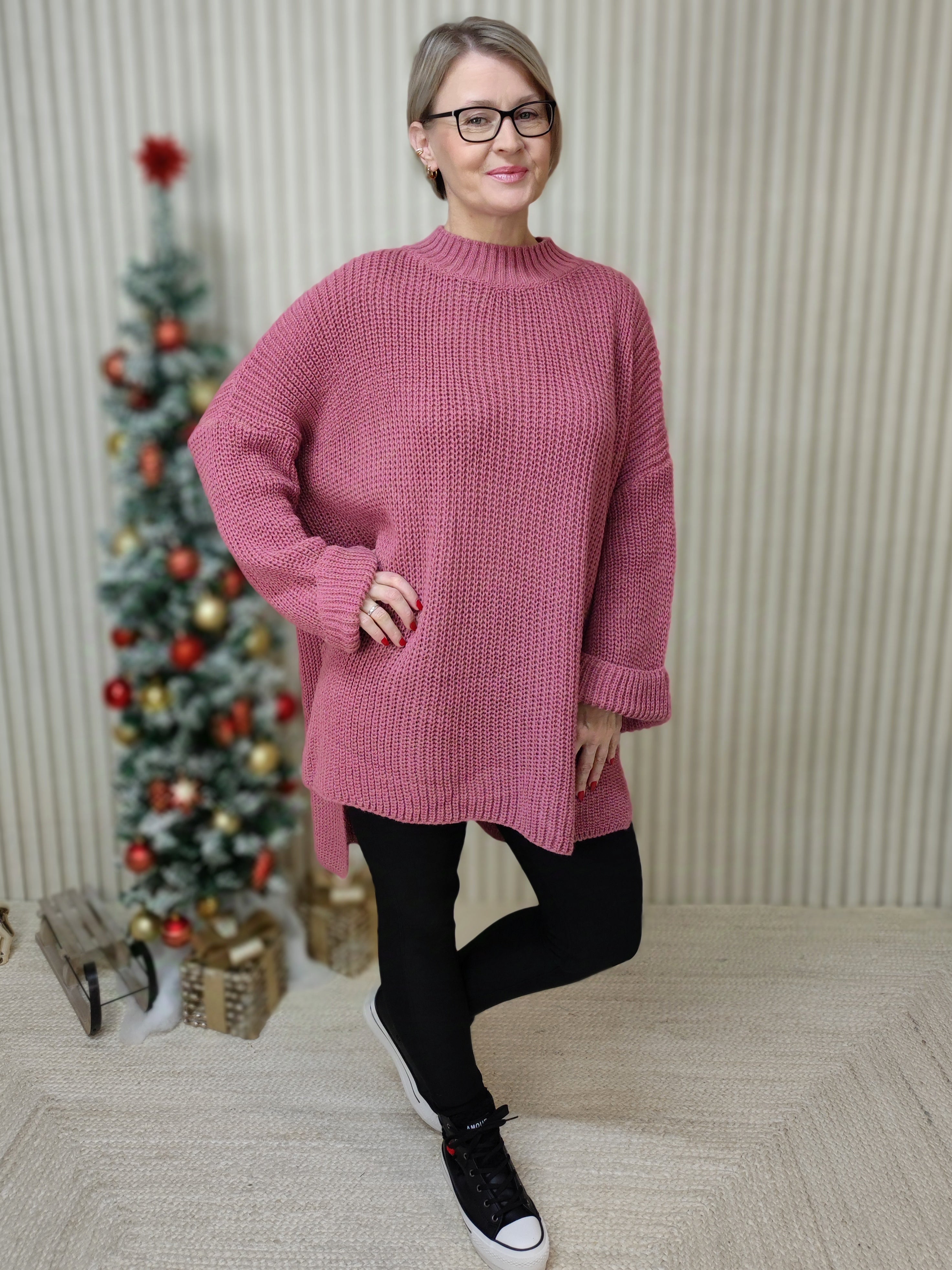 Oversize Pullover Grobstrick in dunkel-altrose (38-48)