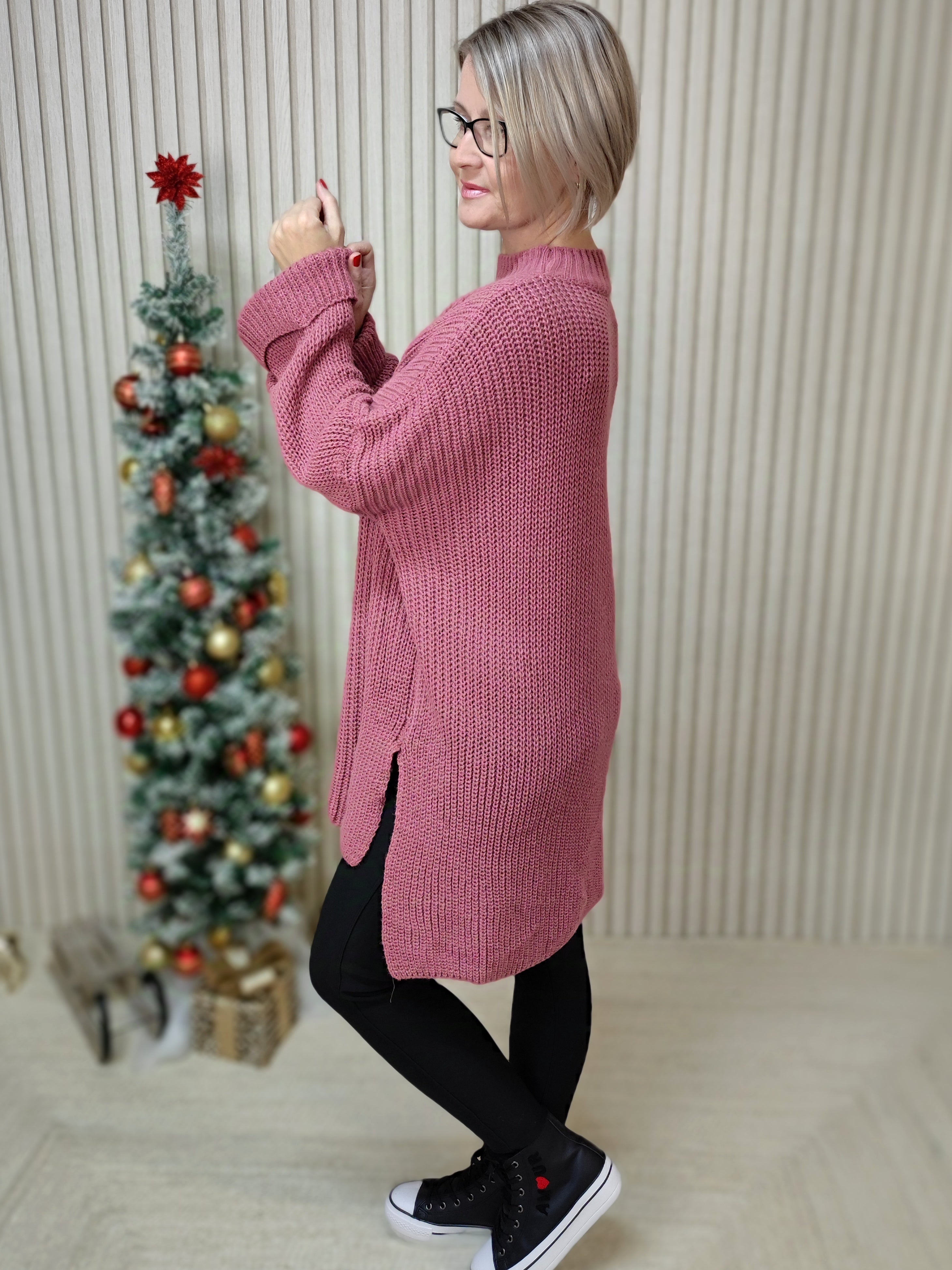 Oversize Pullover Grobstrick in dunkel-altrose (38-48)