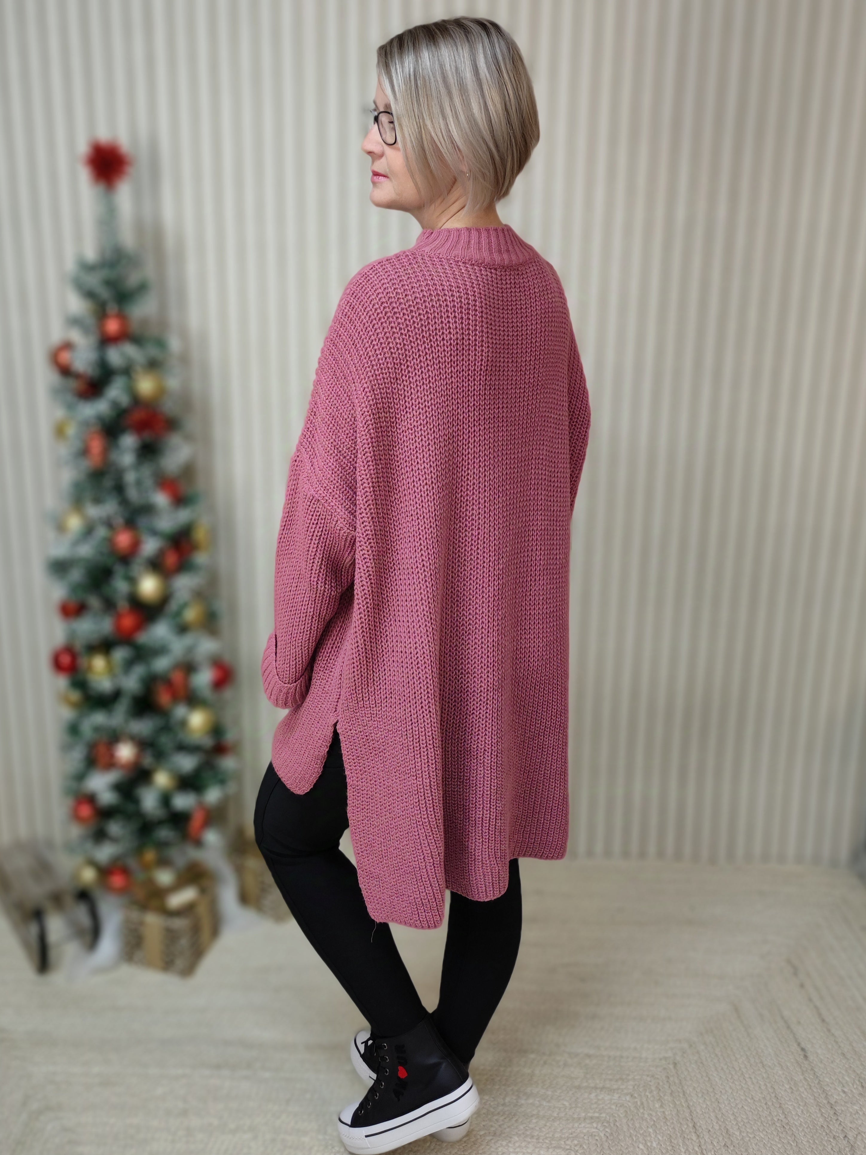 Oversize Pullover Grobstrick in dunkel-altrose (38-48)