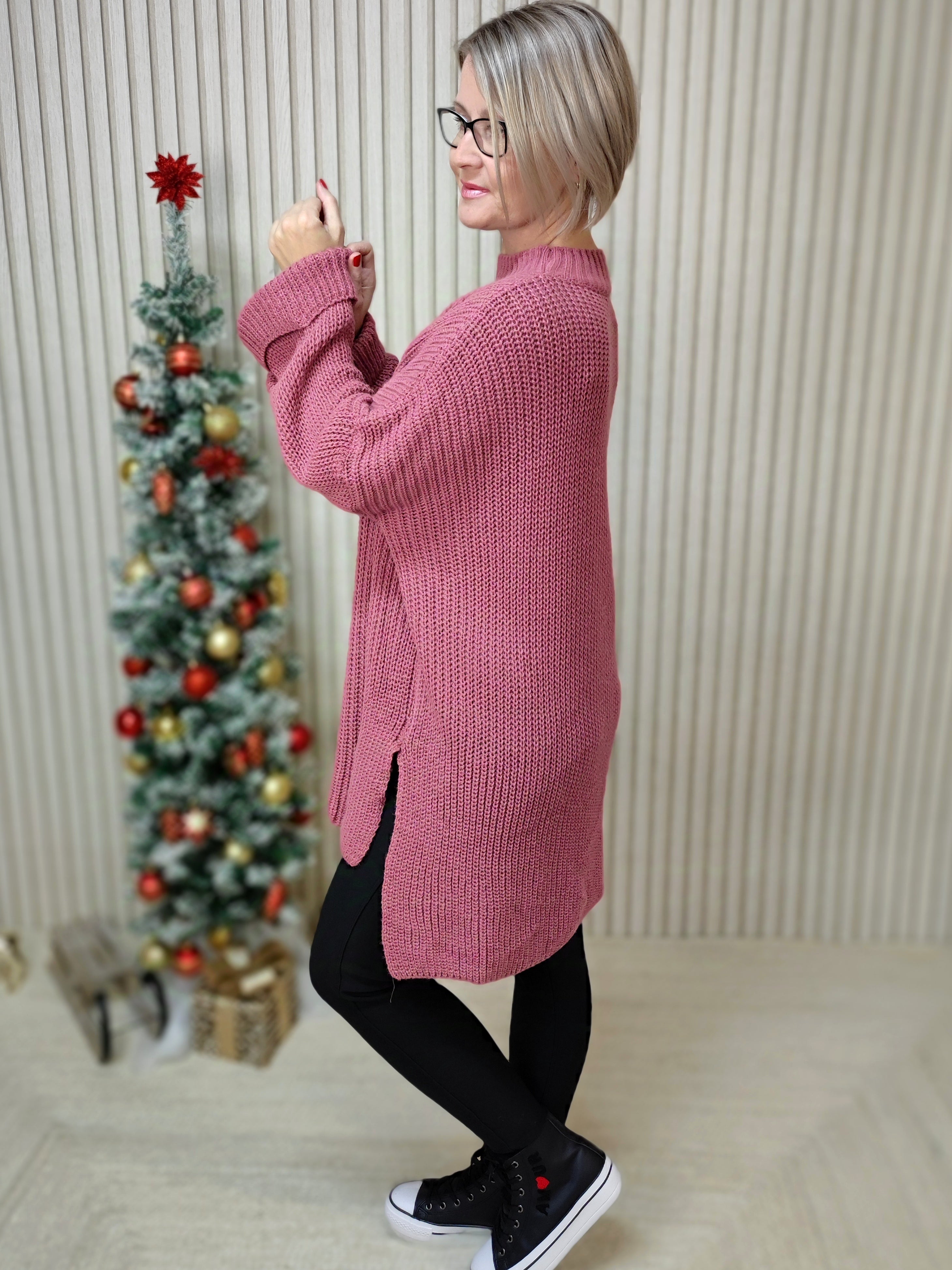 Oversize Pullover Grobstrick in dunkel-altrose (38-48)