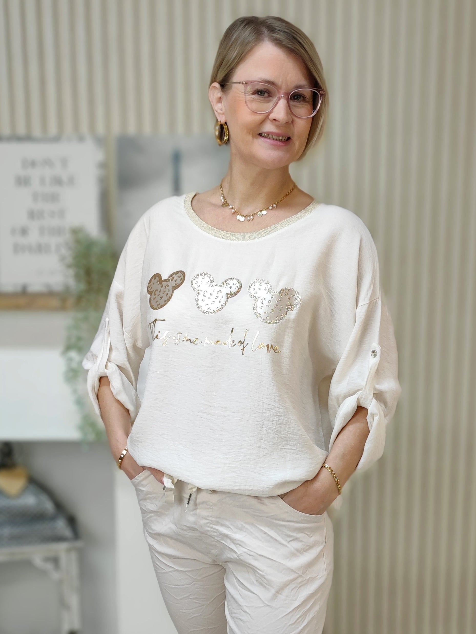 Shirt - Bluse "Mini Mouse" hellbeige (36-42)