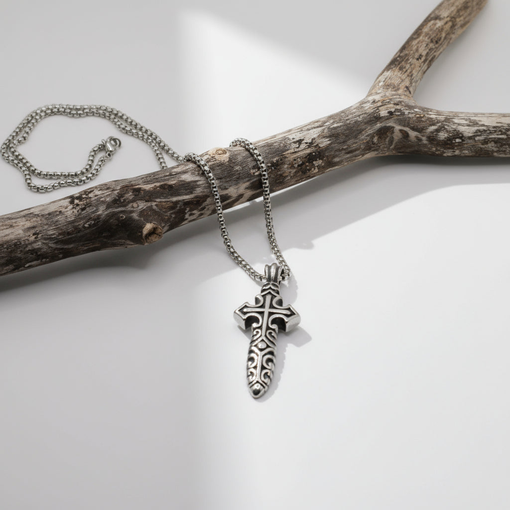 Robuste Edelstahl Halskette silber antik