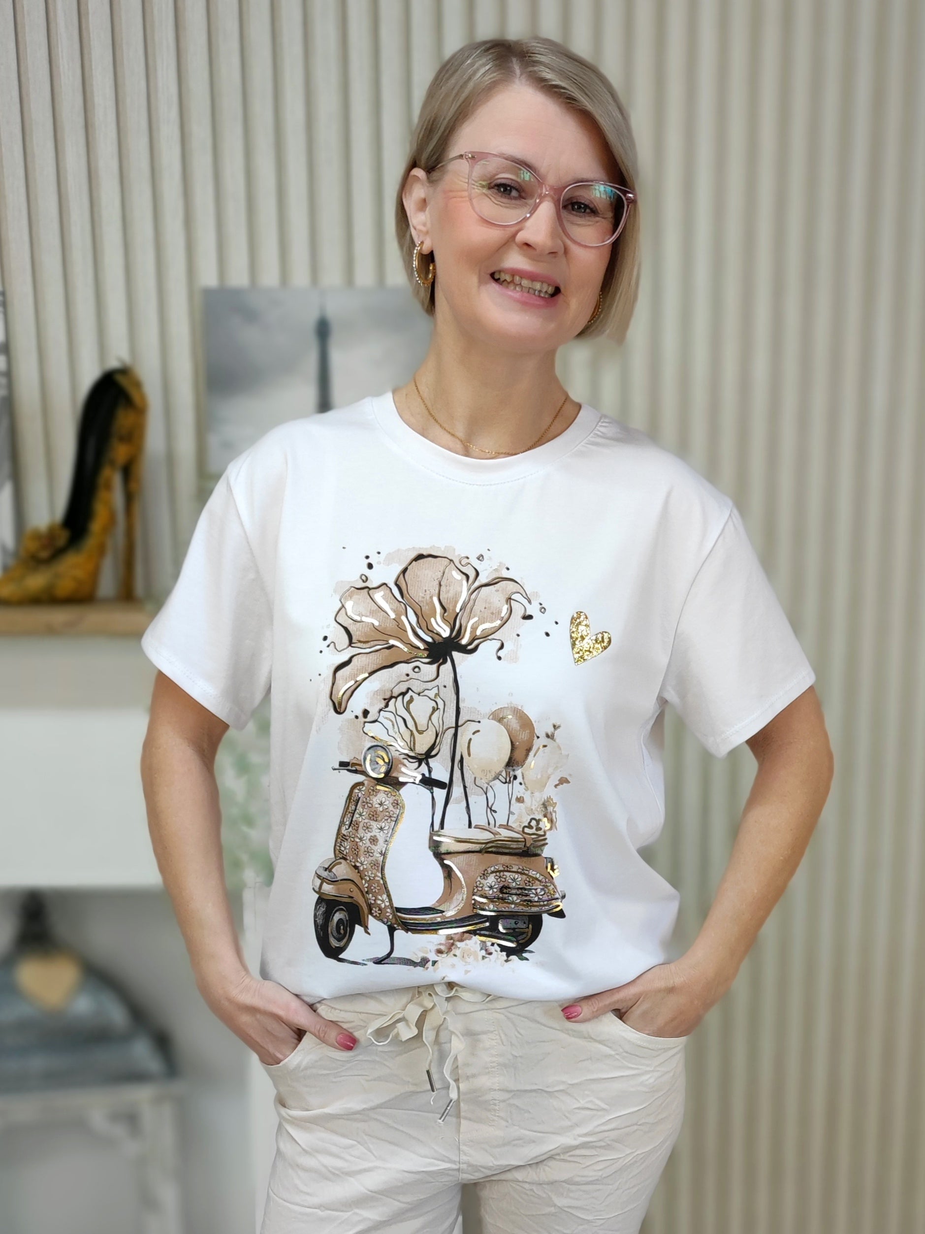 T-Shirt "Mofa" weiß/beige (36-40)