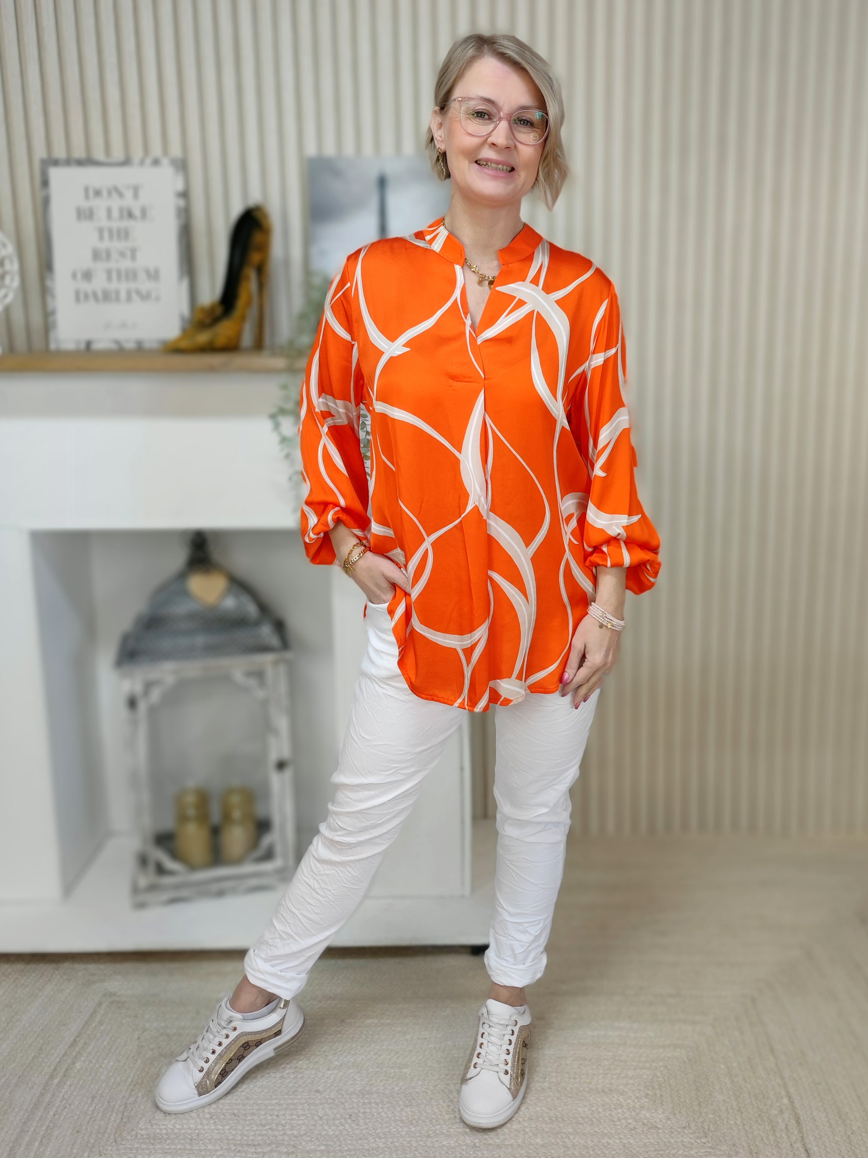 Gemusterte Bluse in orange (36-42)