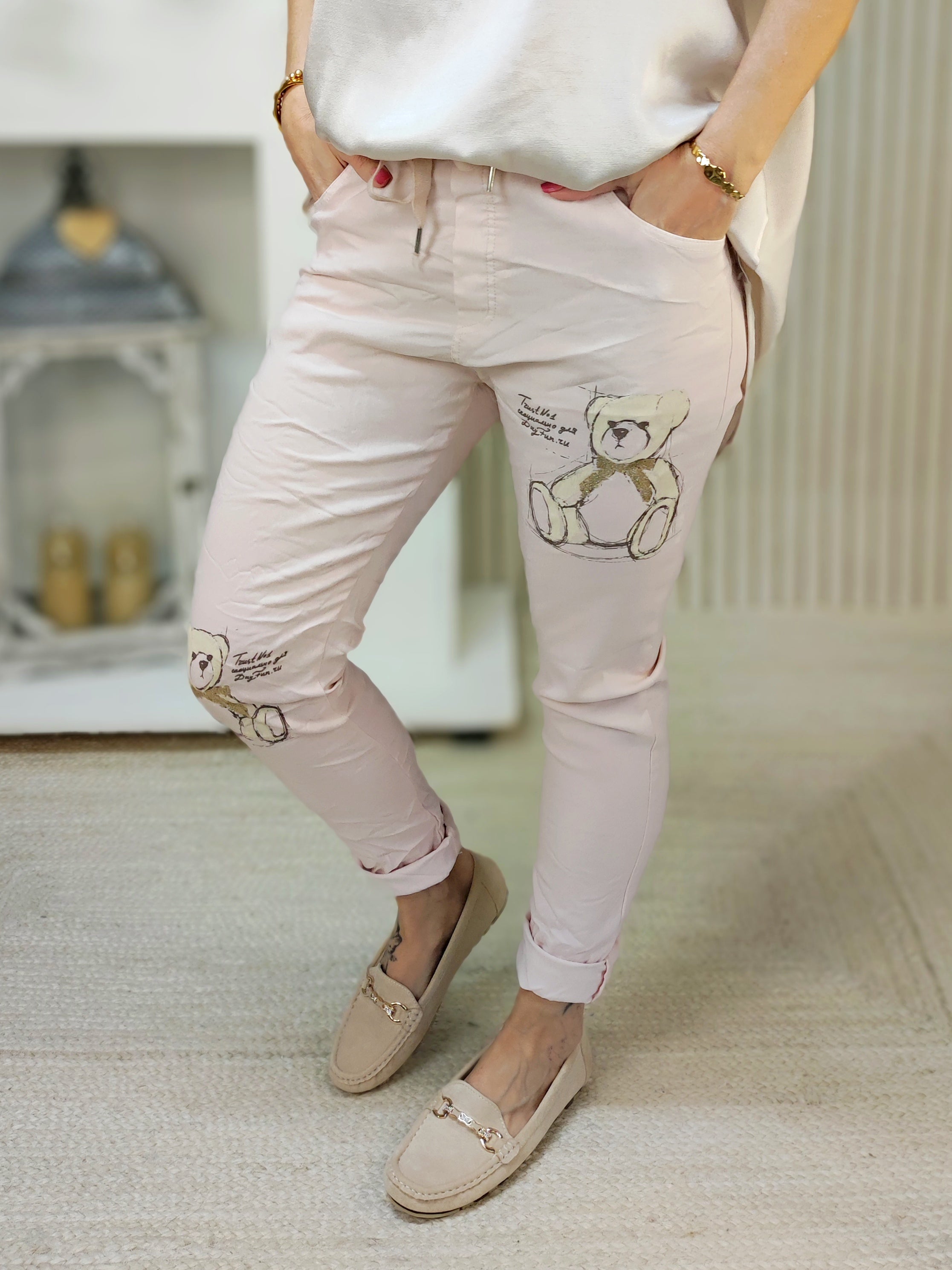 Stretchhose/Joggpant "Bärchen" pastellrosa (36-42)