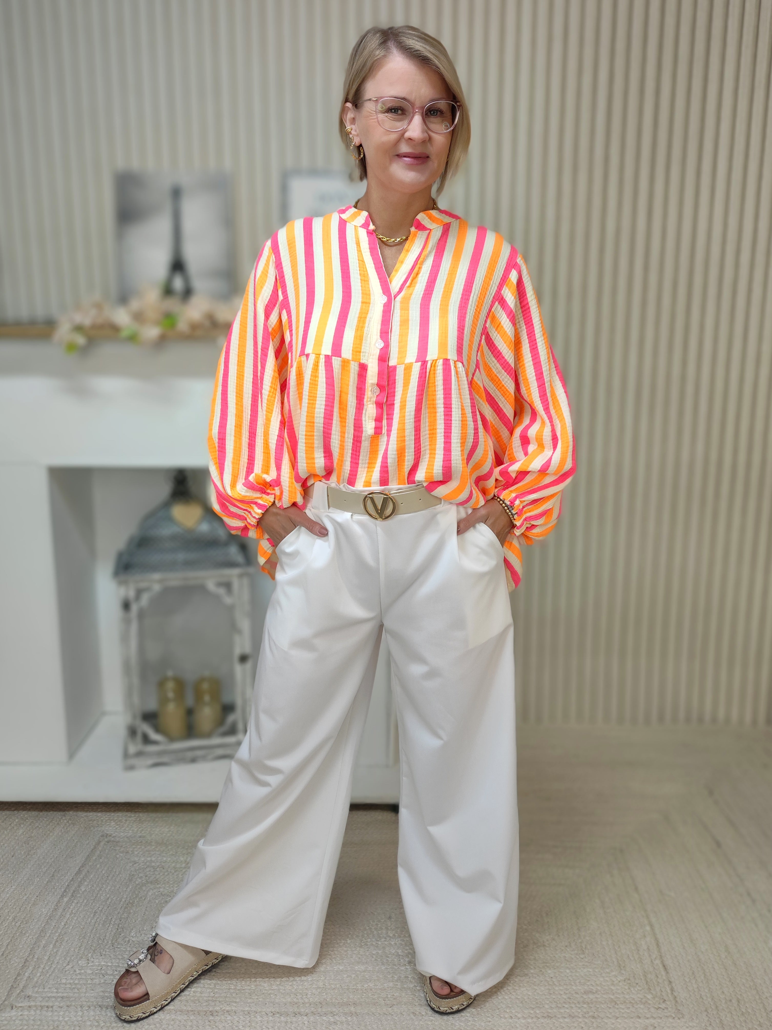 Musselin Bluse - Neon gestreift (40-44)
