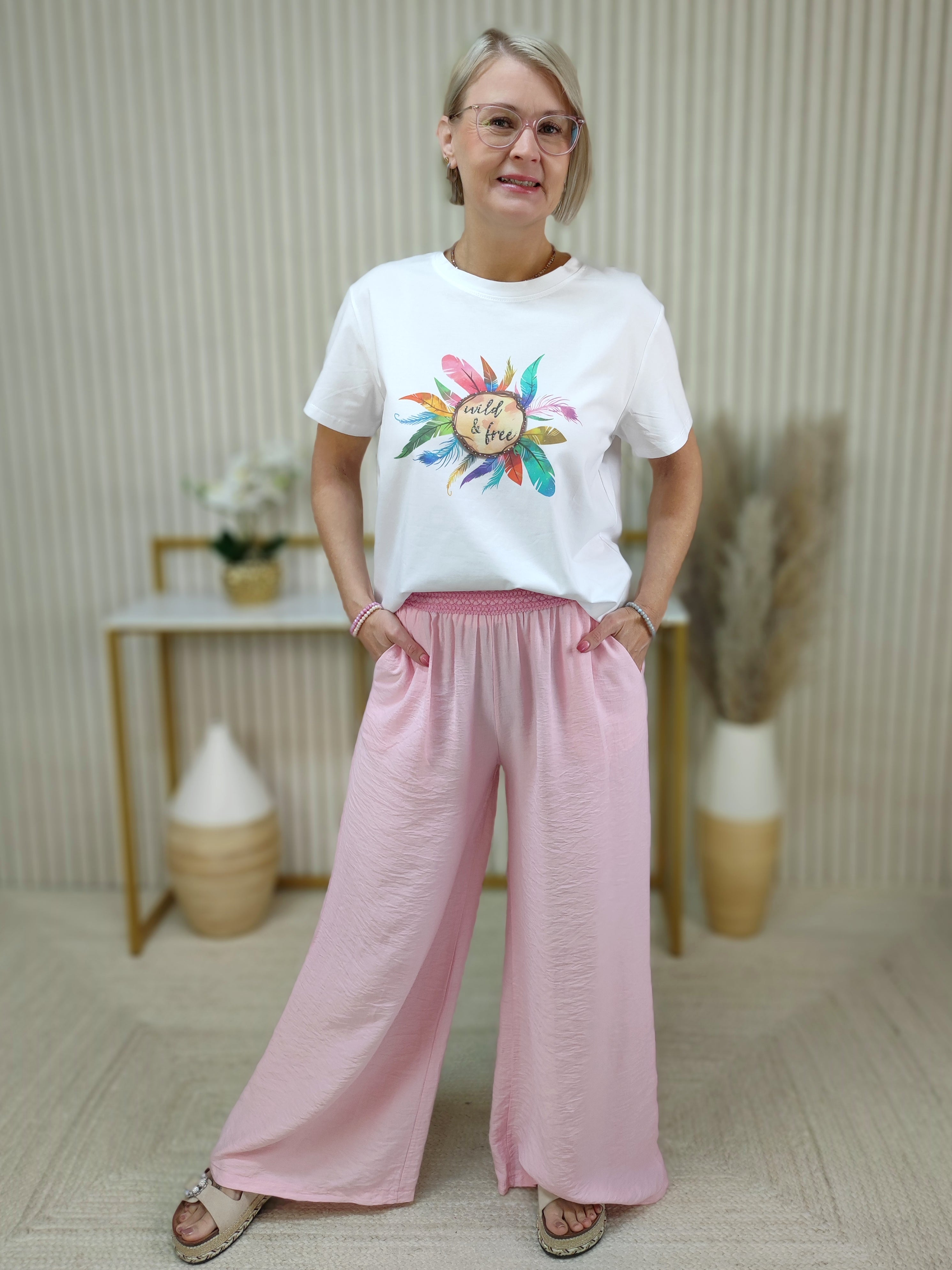 T-Shirt "Wild & Free" weiß (36-42)