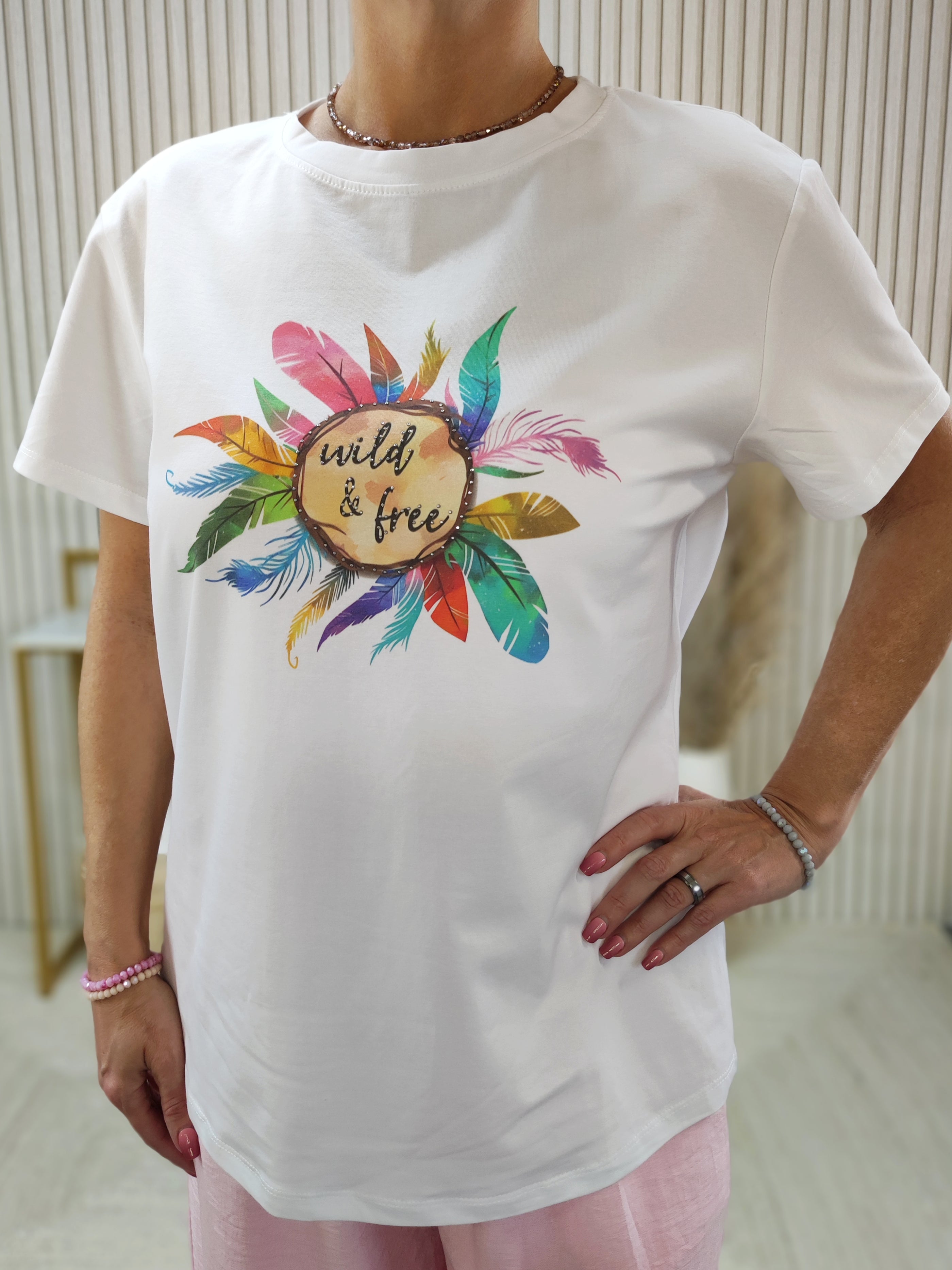 T-Shirt "Wild & Free" weiß (36-42)