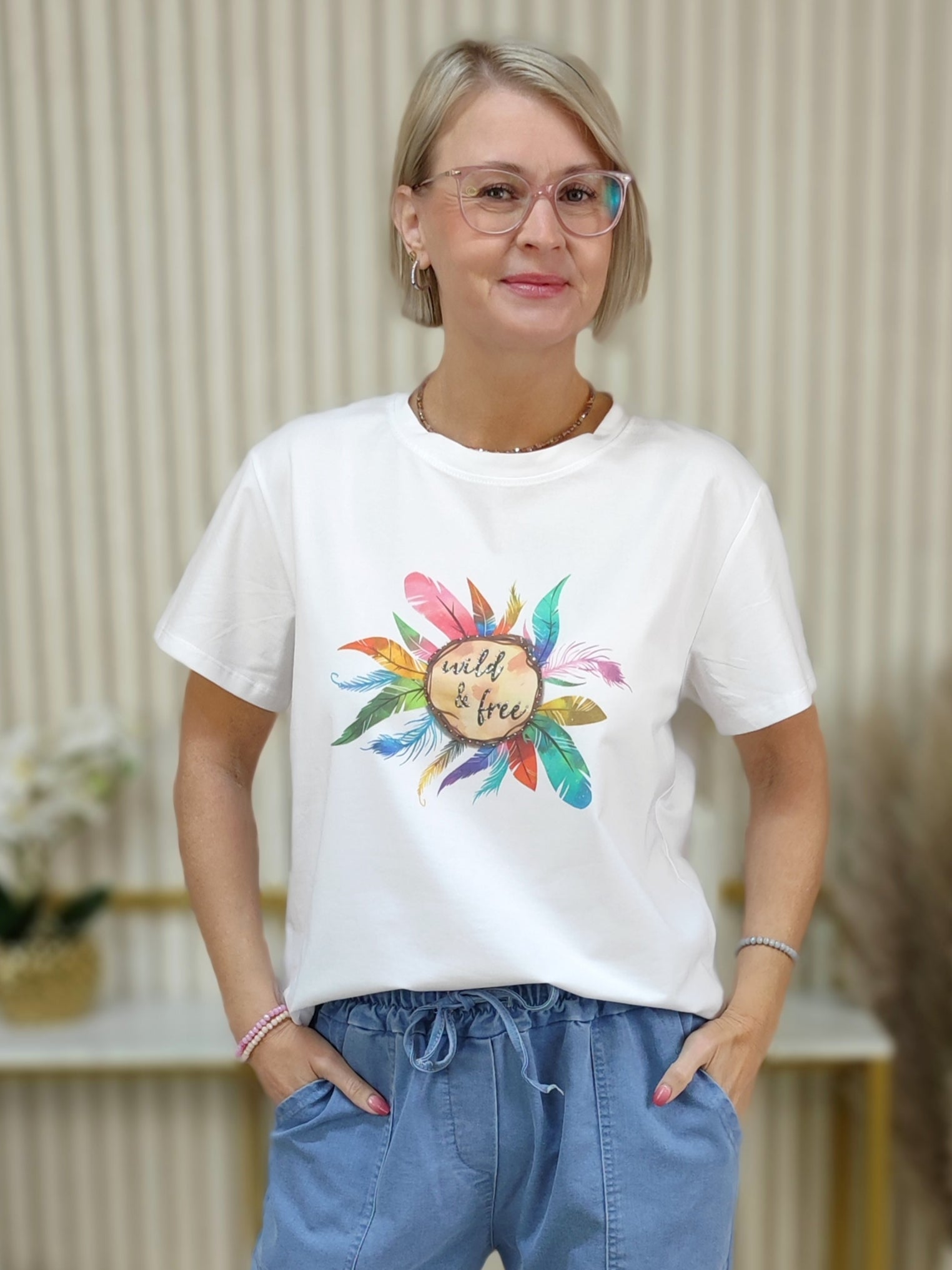 T-Shirt "Wild & Free" weiß (36-42)