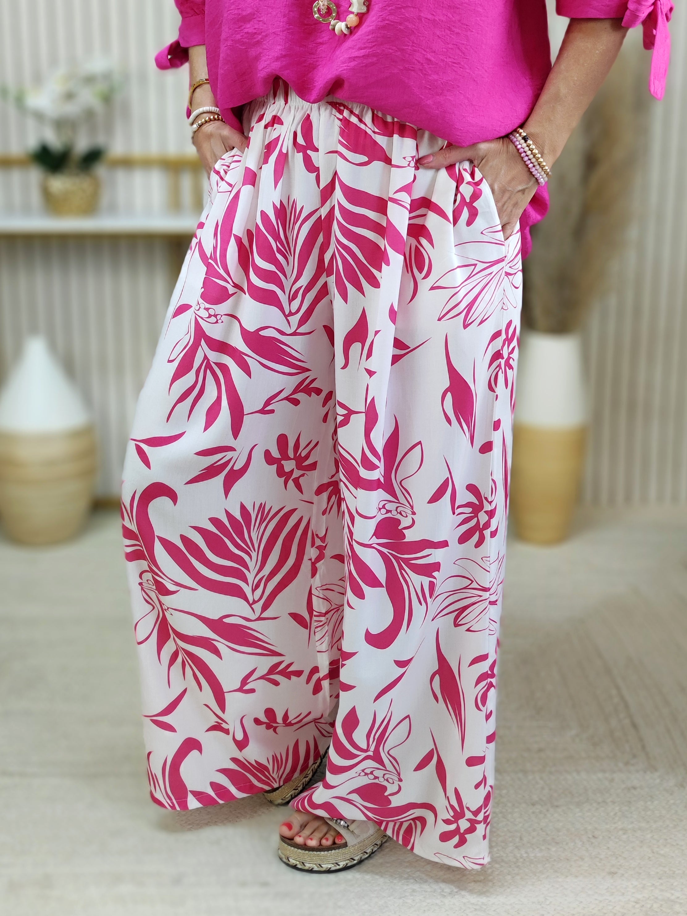 Marlene/Palazzo Hose "Palma" pink/weiss (38-44)