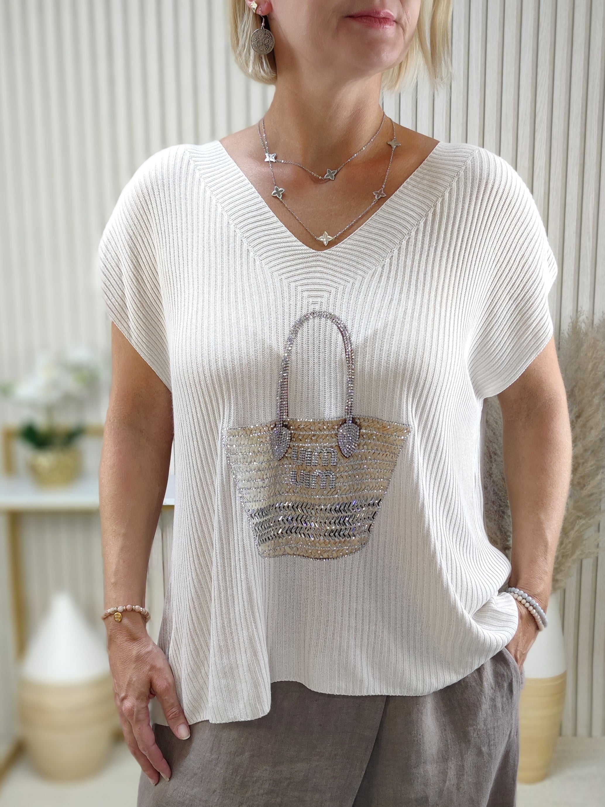 Leichtes Feinstrick Shirt "Bag" beige (40-44)