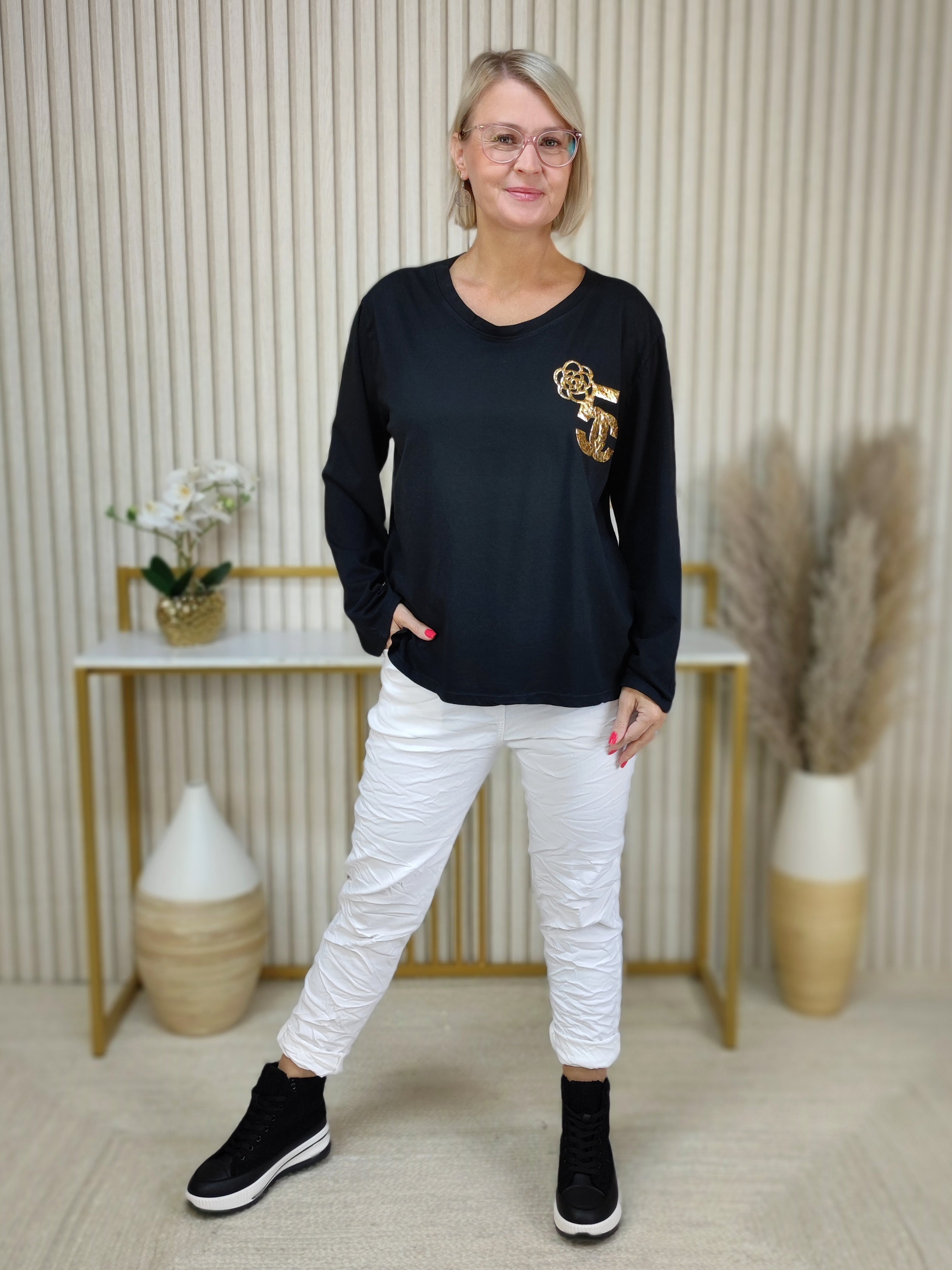 Langarmshirt "5" schwarz (38-42)