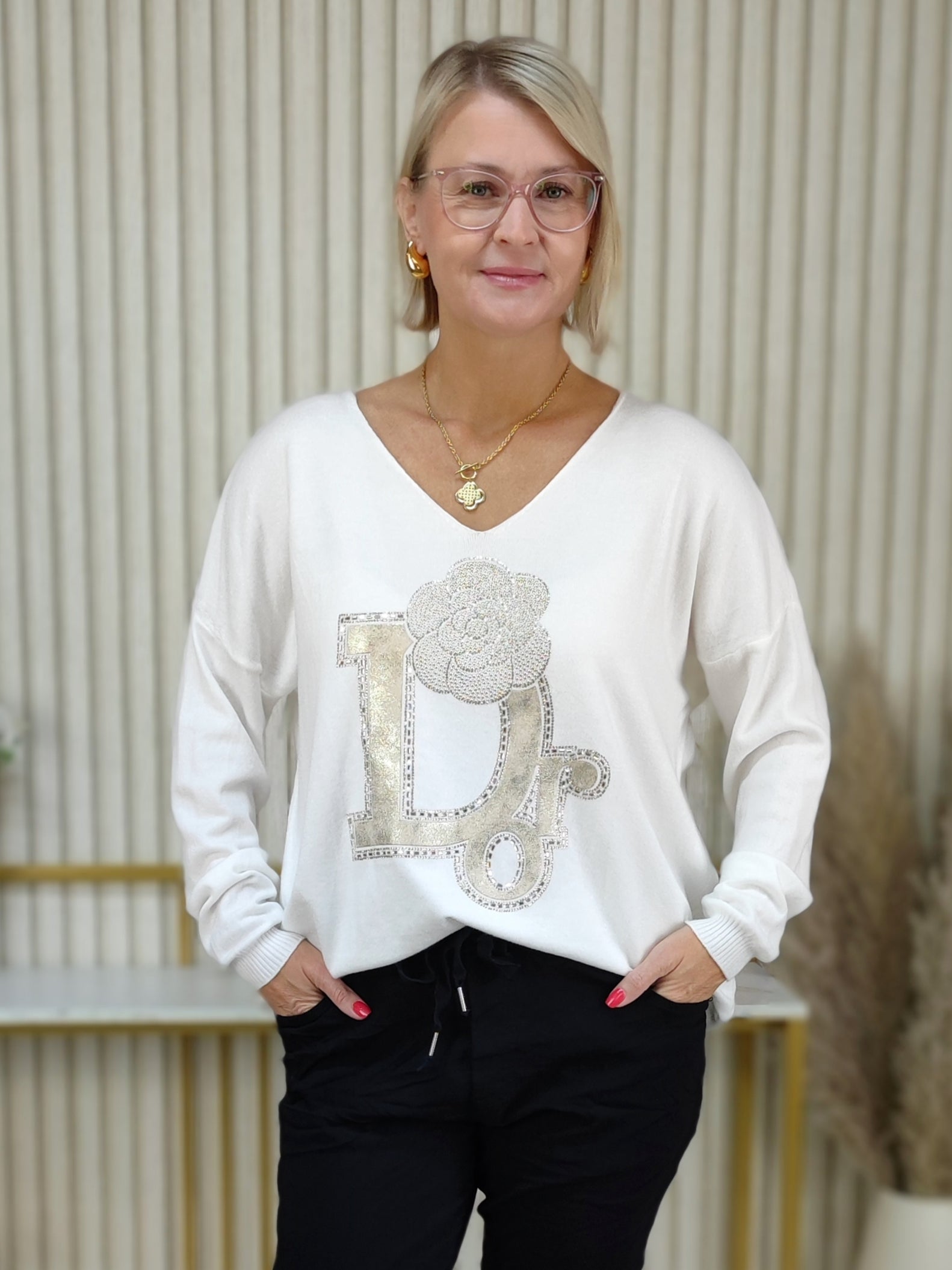 Pullover - Leichtstrick "D" weiss (38-42/44)