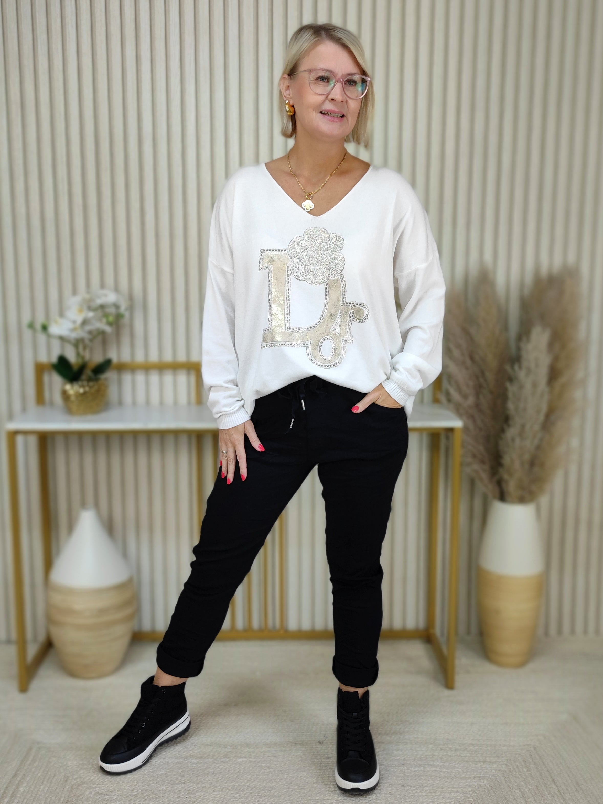 Pullover - Leichtstrick "D" weiss (38-42/44)
