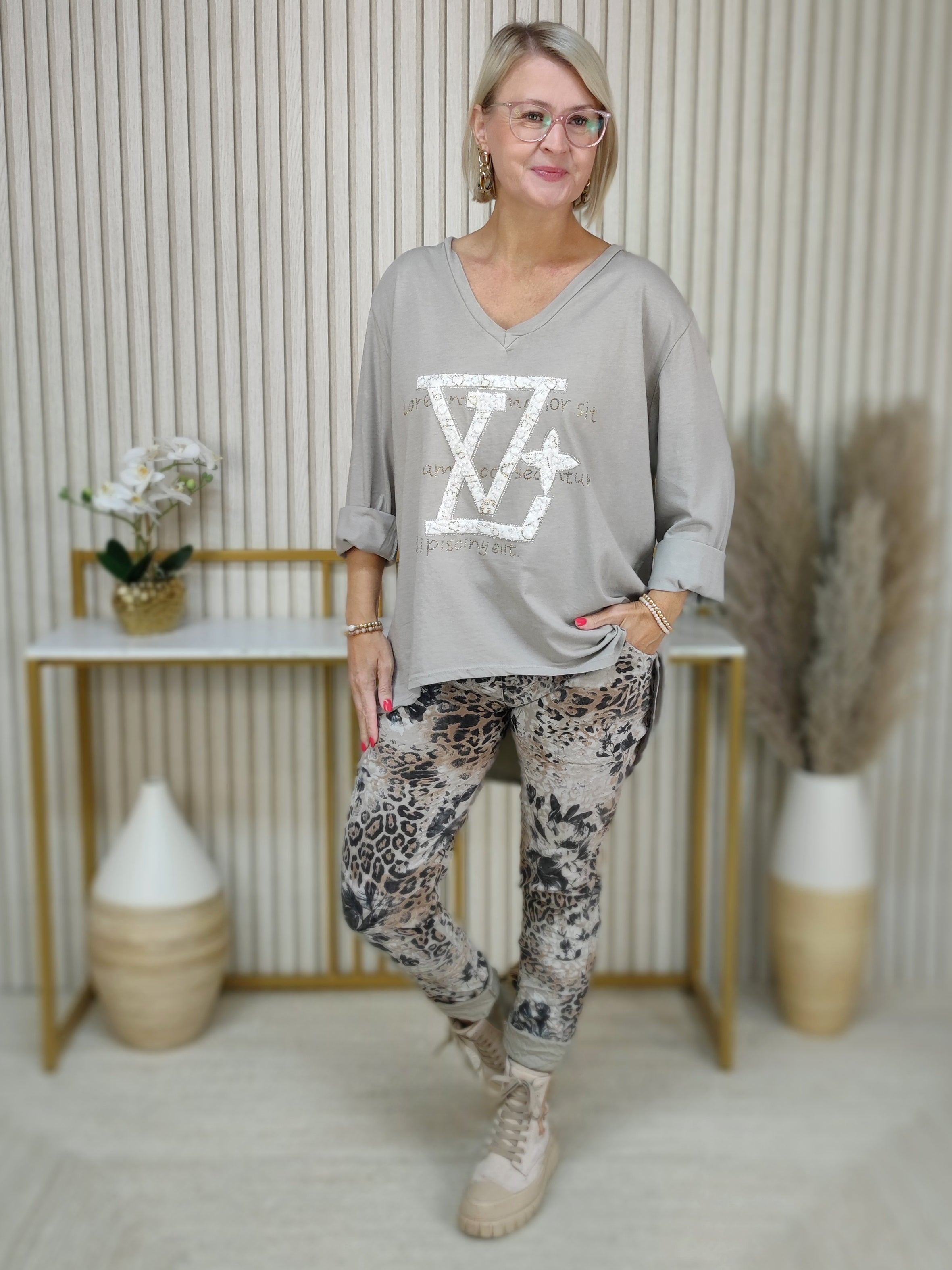 Langarmshirt "Luisa" dunkelbeige (40-44)