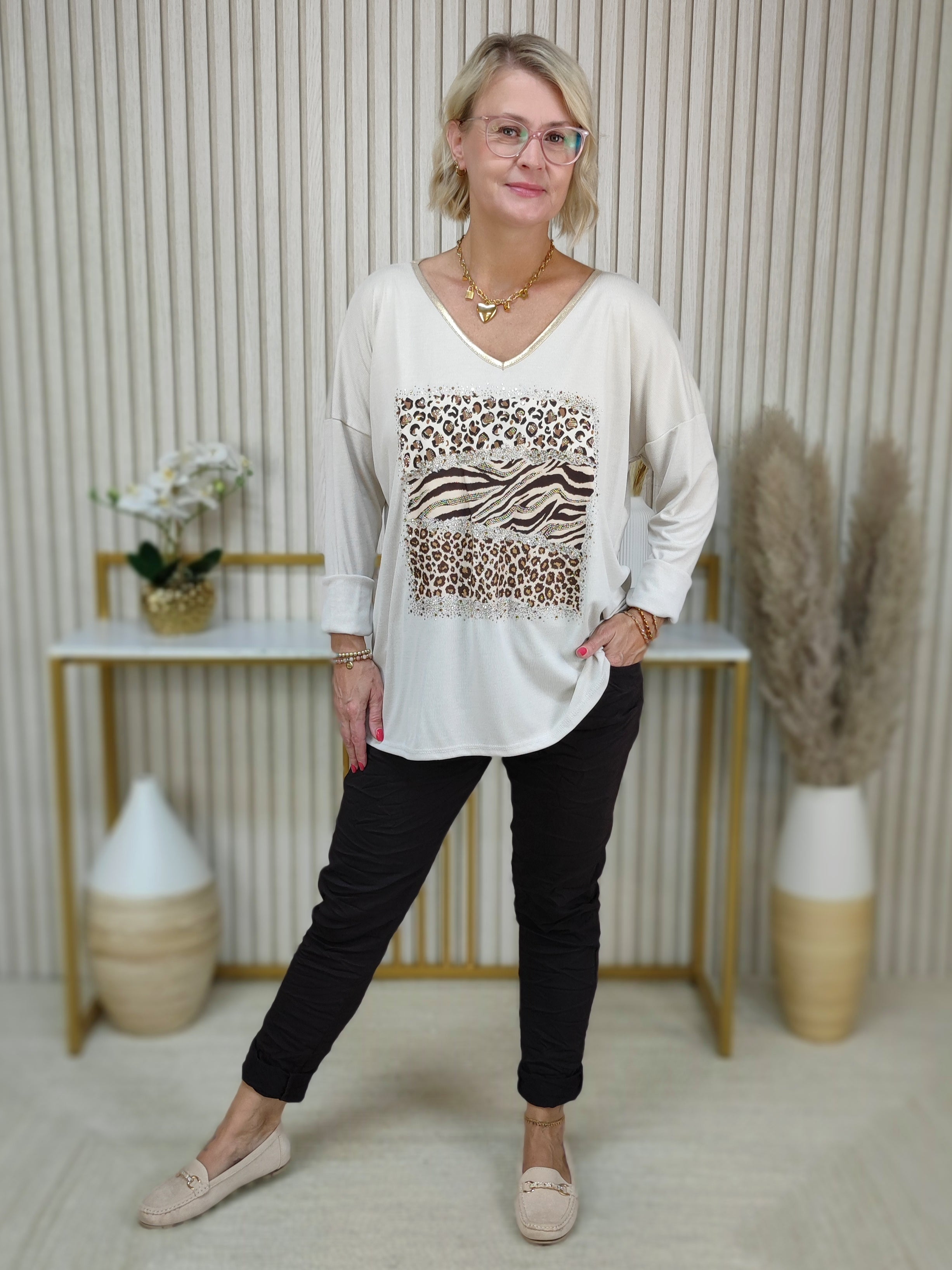 Langarmshirt "Animal Print" beige (38-42/44)