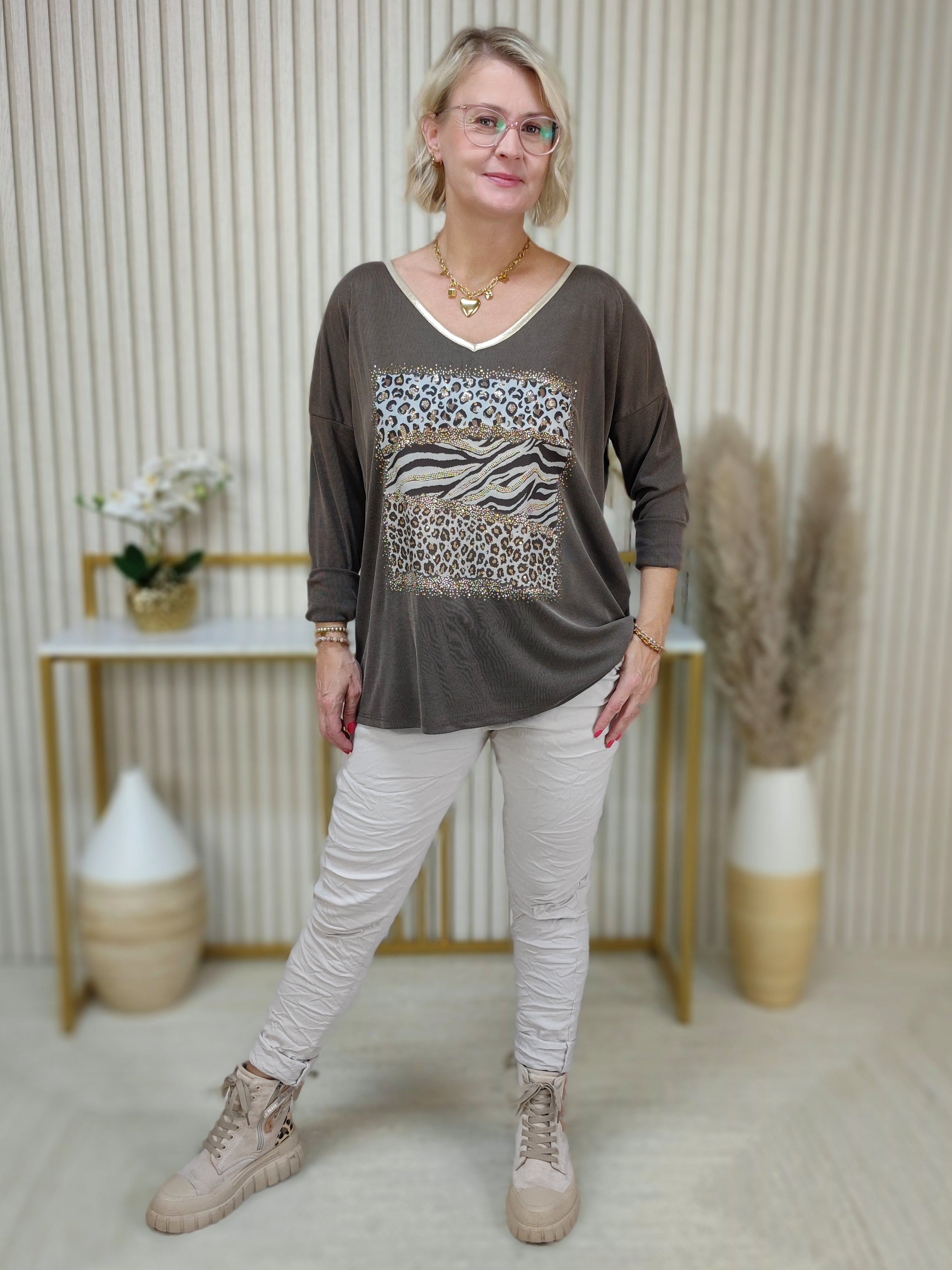 Langarmshirt "Animal Print" schoko (38-42/44)