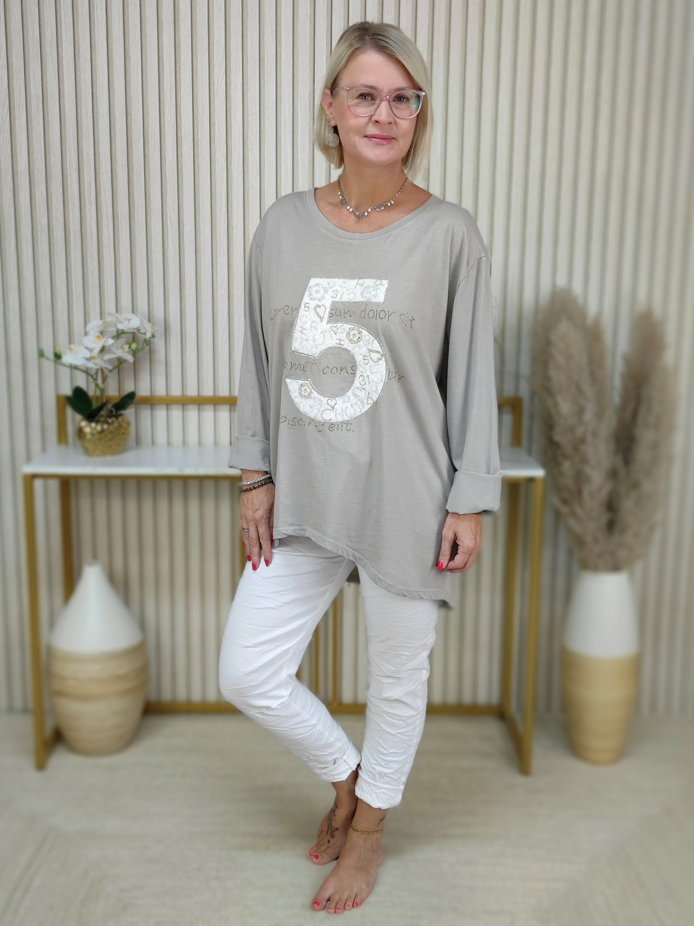 Langarmshirt "Five" grau (38-44)