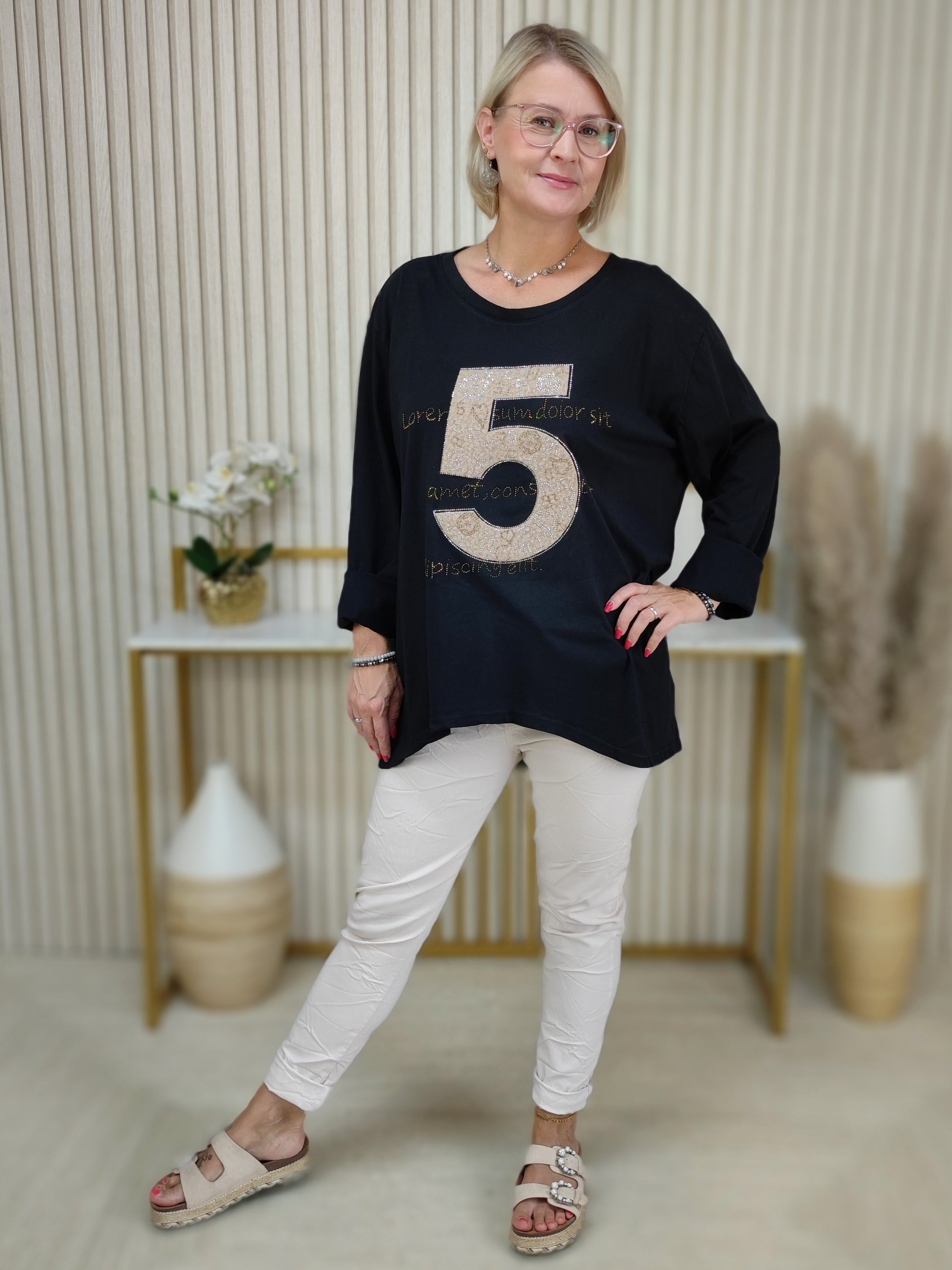 Langarmshirt "Five" schwarz (38-44)