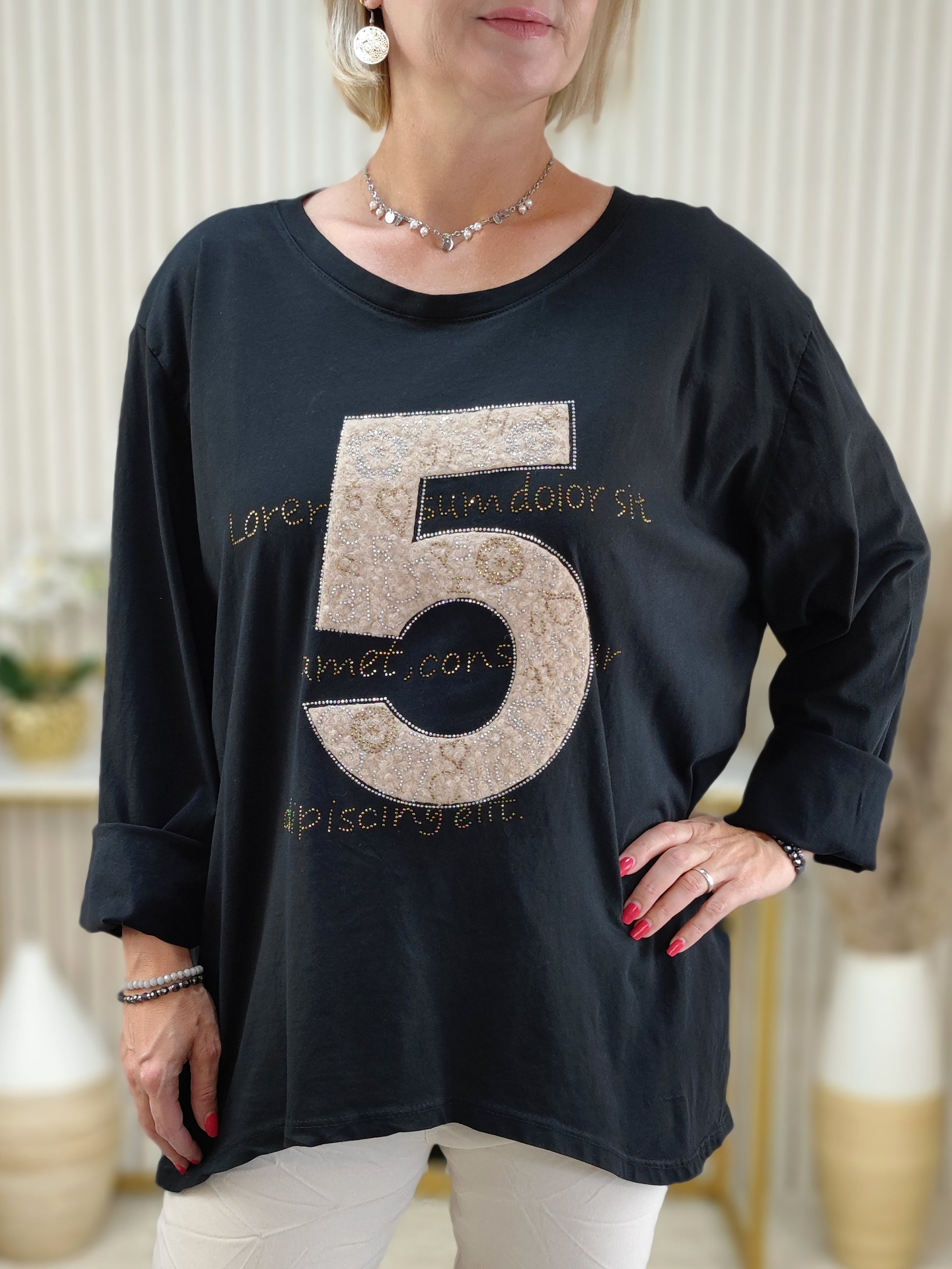 Langarmshirt "Five" schwarz (38-44)