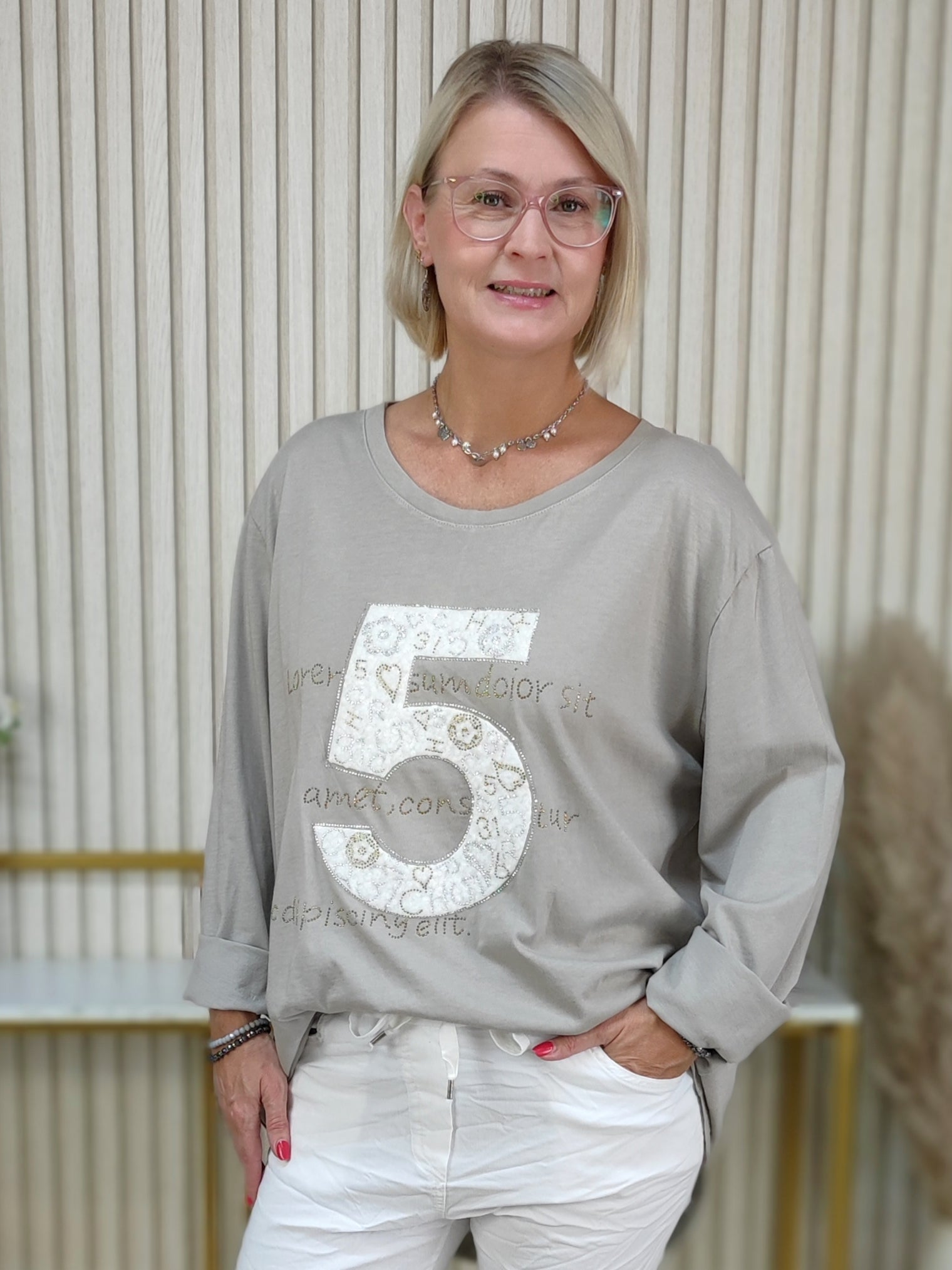 Langarmshirt "Five" grau (38-44)