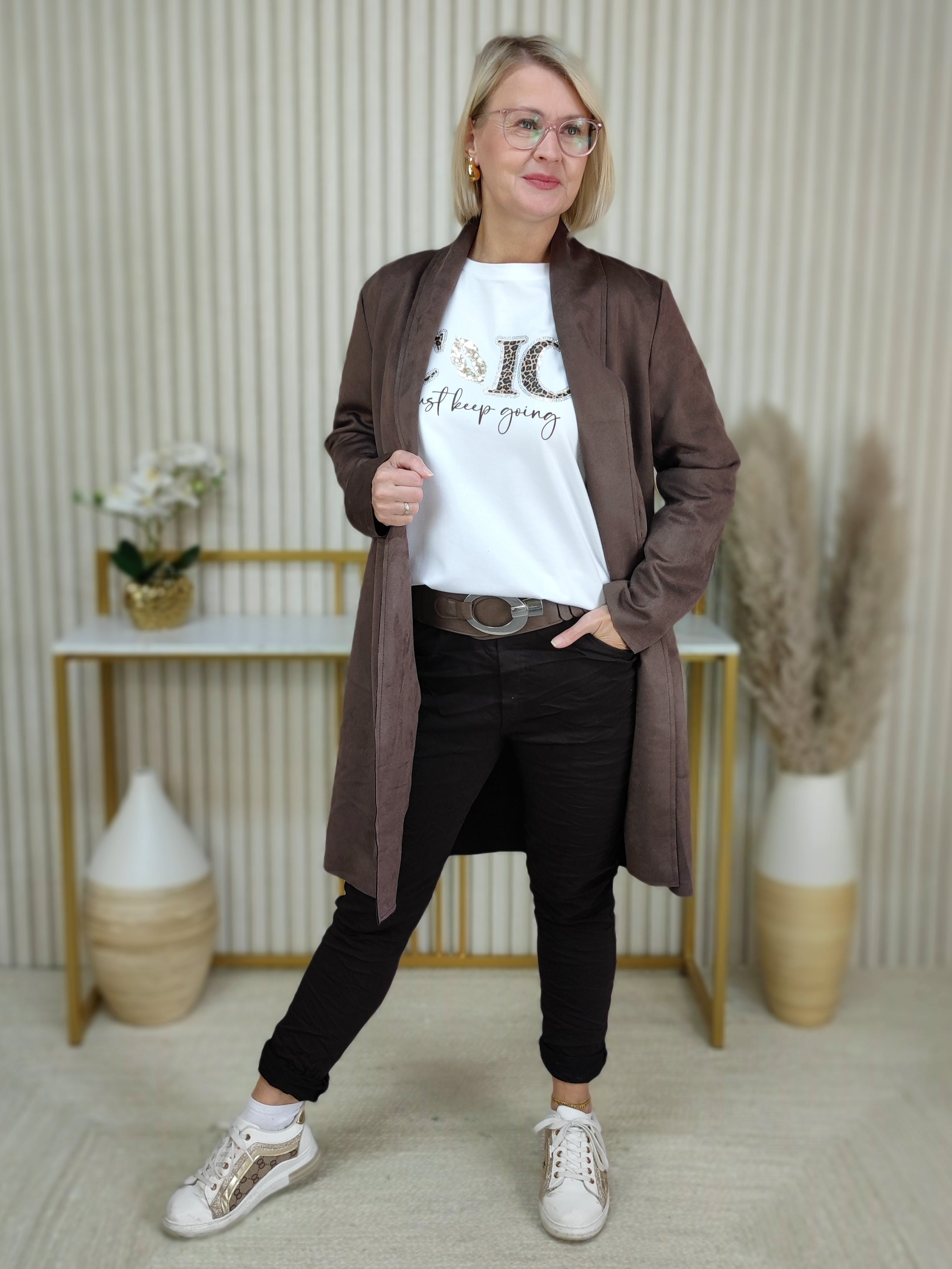 Langarm Shirt "Keep Going" weiss (36-42)