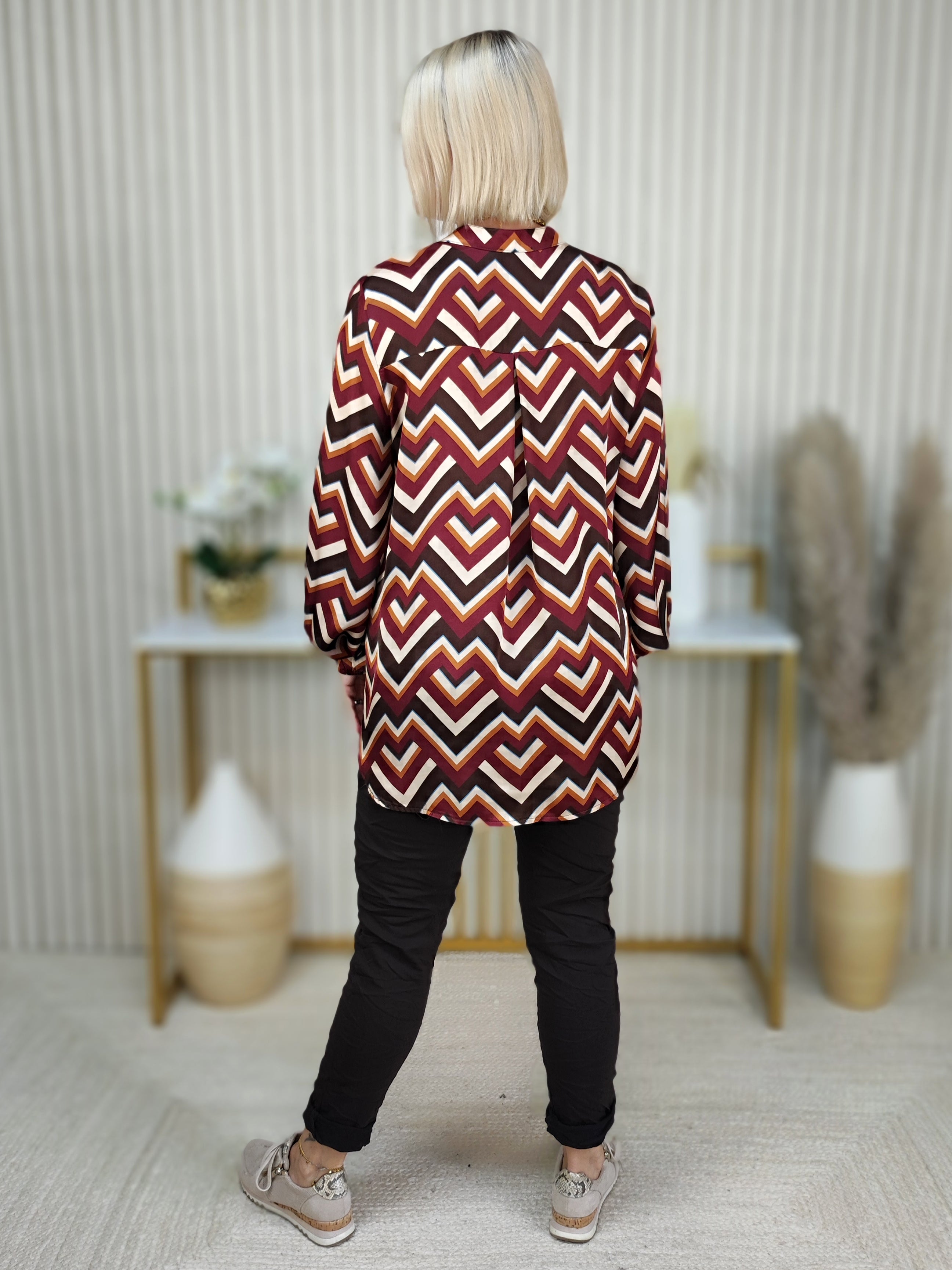 Gemusterte Bluse schoko/vino (38-42)