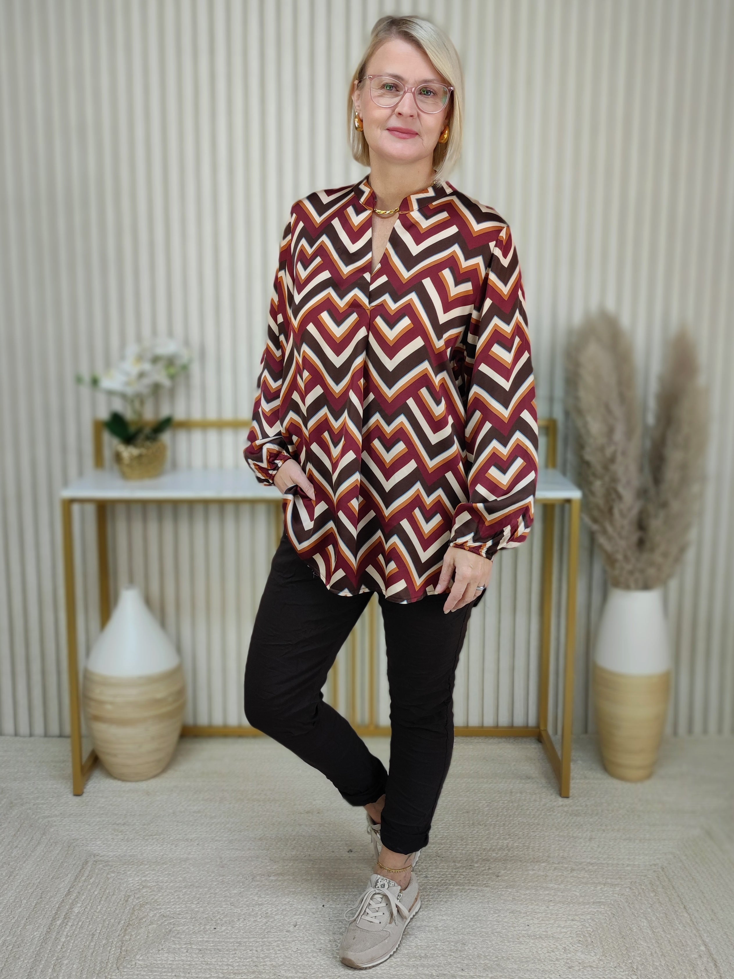 Gemusterte Bluse schoko/vino (38-42)