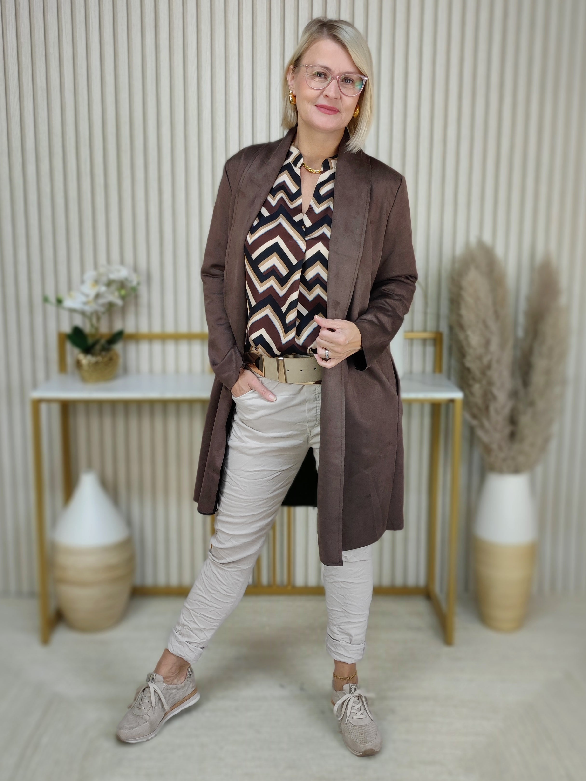 Gemusterte Bluse schoko/beige (38-42)