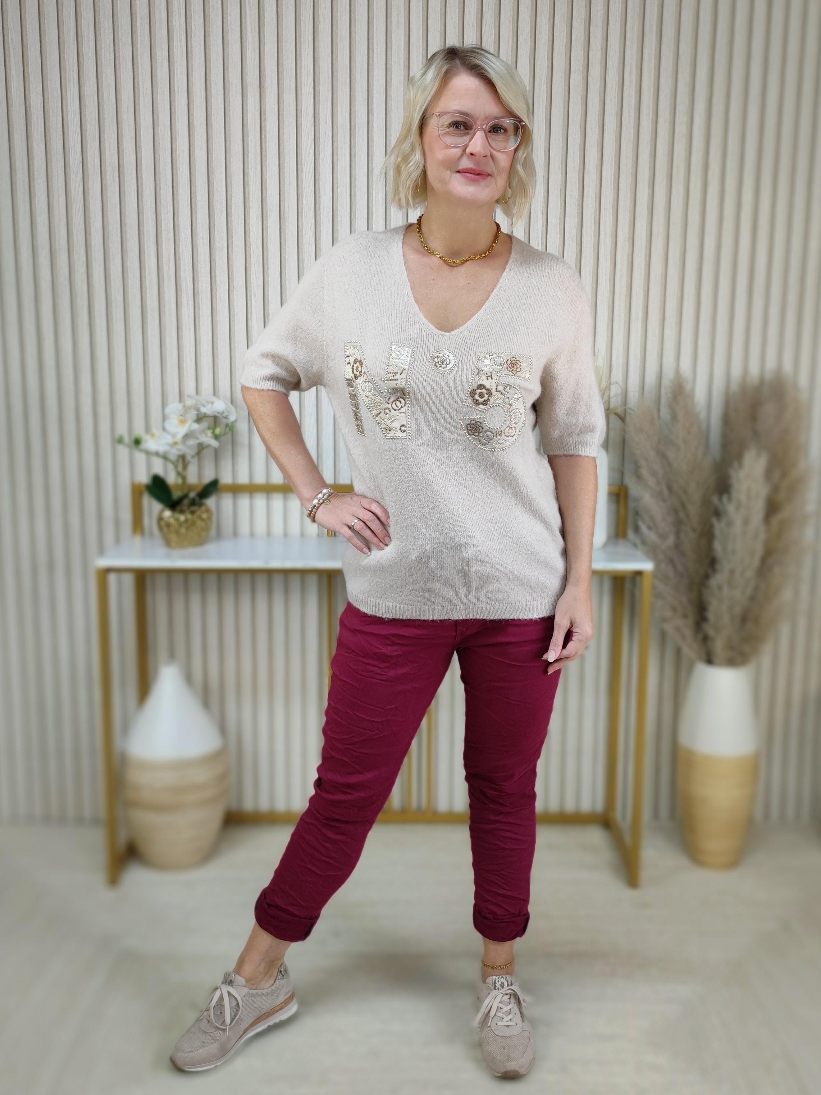 Pulli "No. 5" beige (36-42)