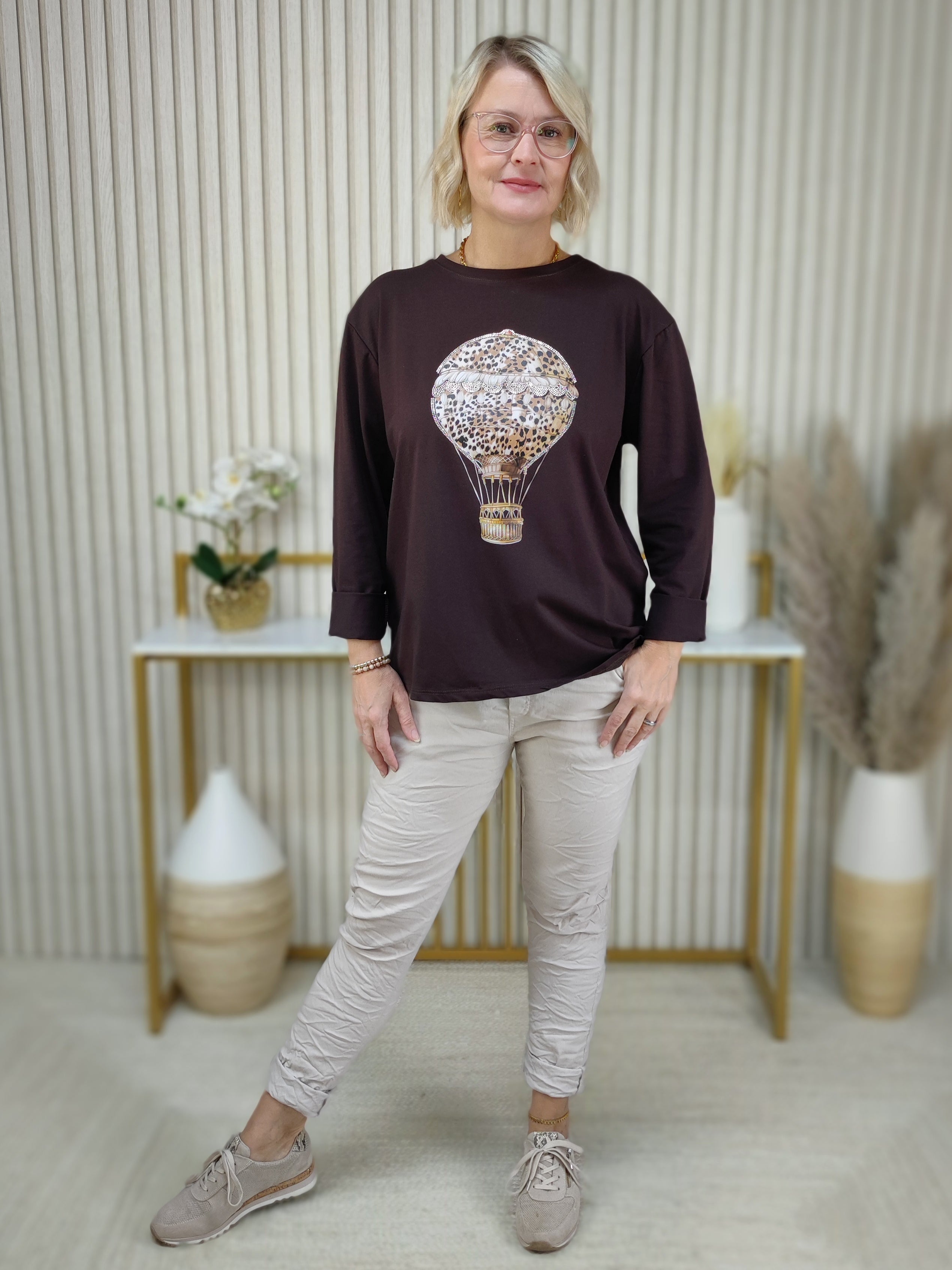 Langarmshirt "Ballon" schoko in 2 Größen (38-42, 44-46/48)