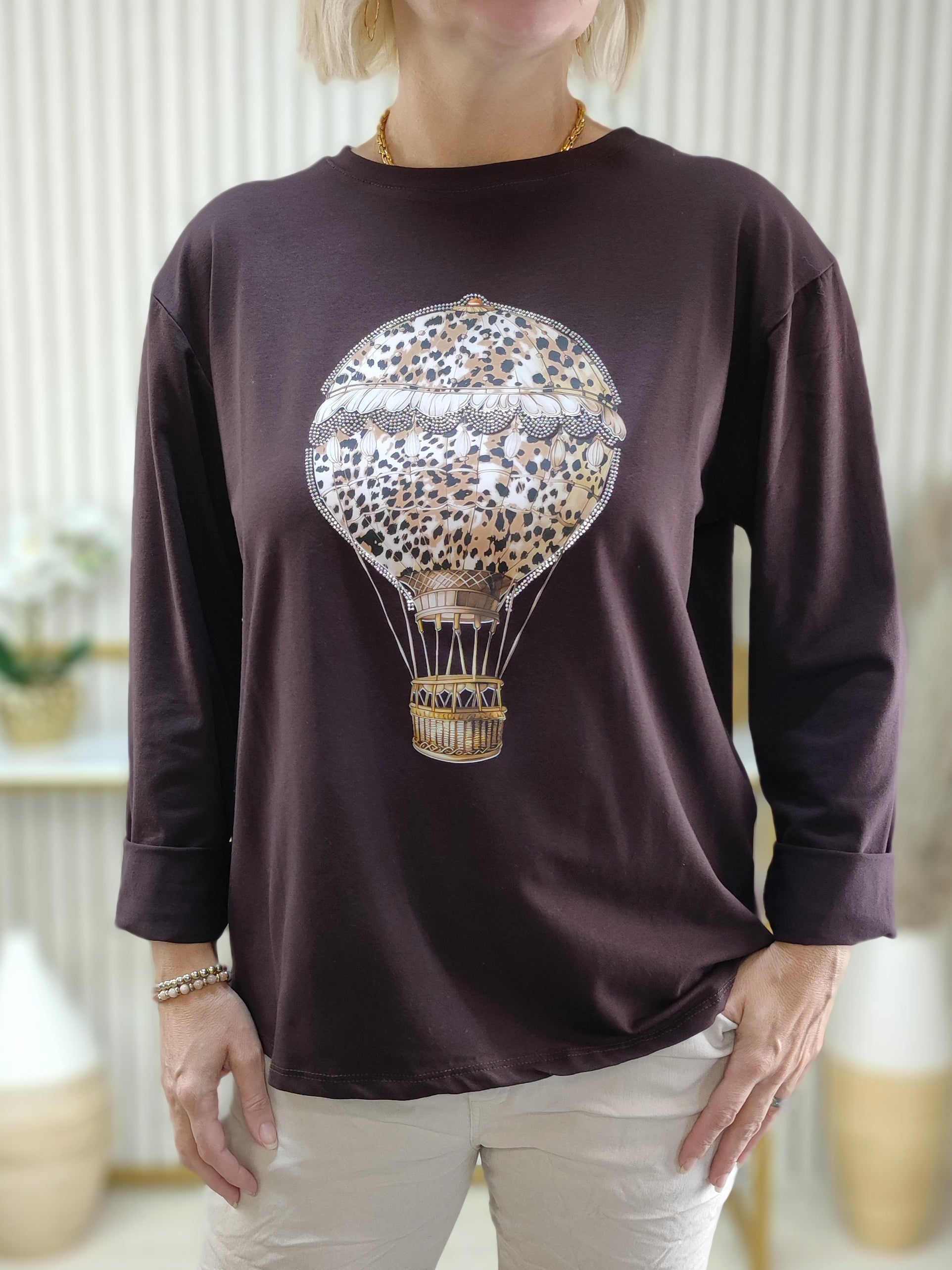 Langarmshirt "Ballon" schoko in 2 Größen (38-42, 44-46/48)