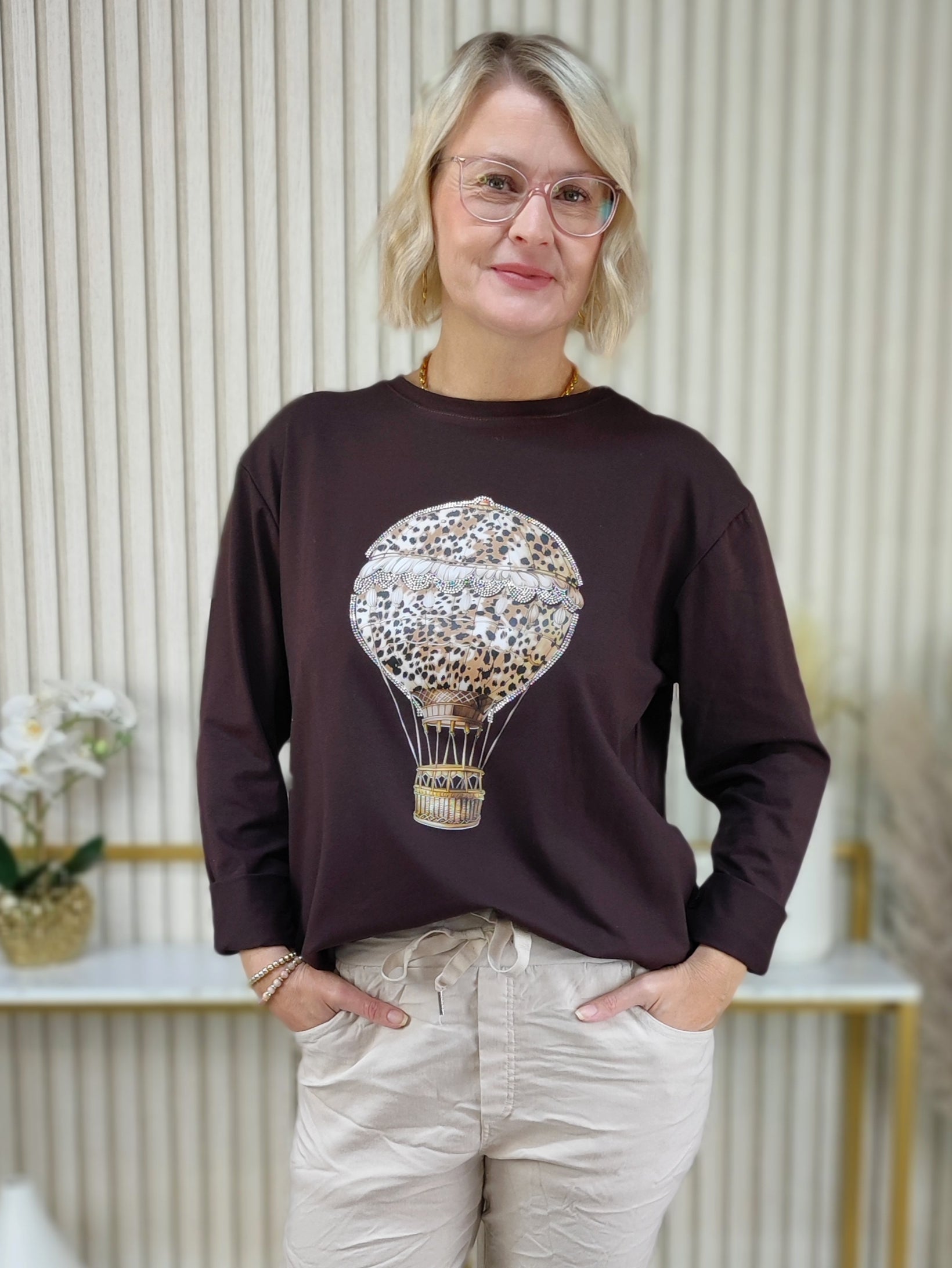 Langarmshirt "Ballon" schoko in 2 Größen (38-42, 44-46/48)