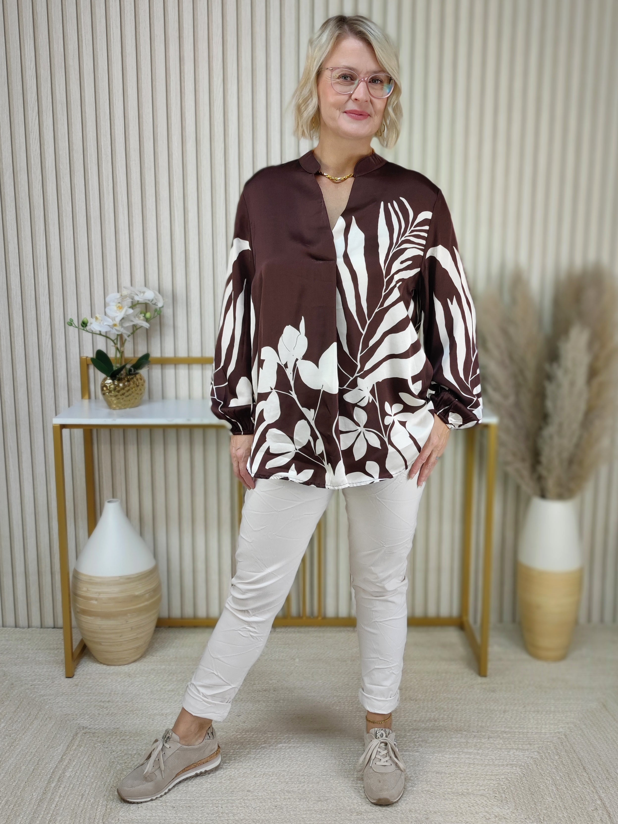 Gemusterte Bluse "Florentina" schoko/beige (36-42)