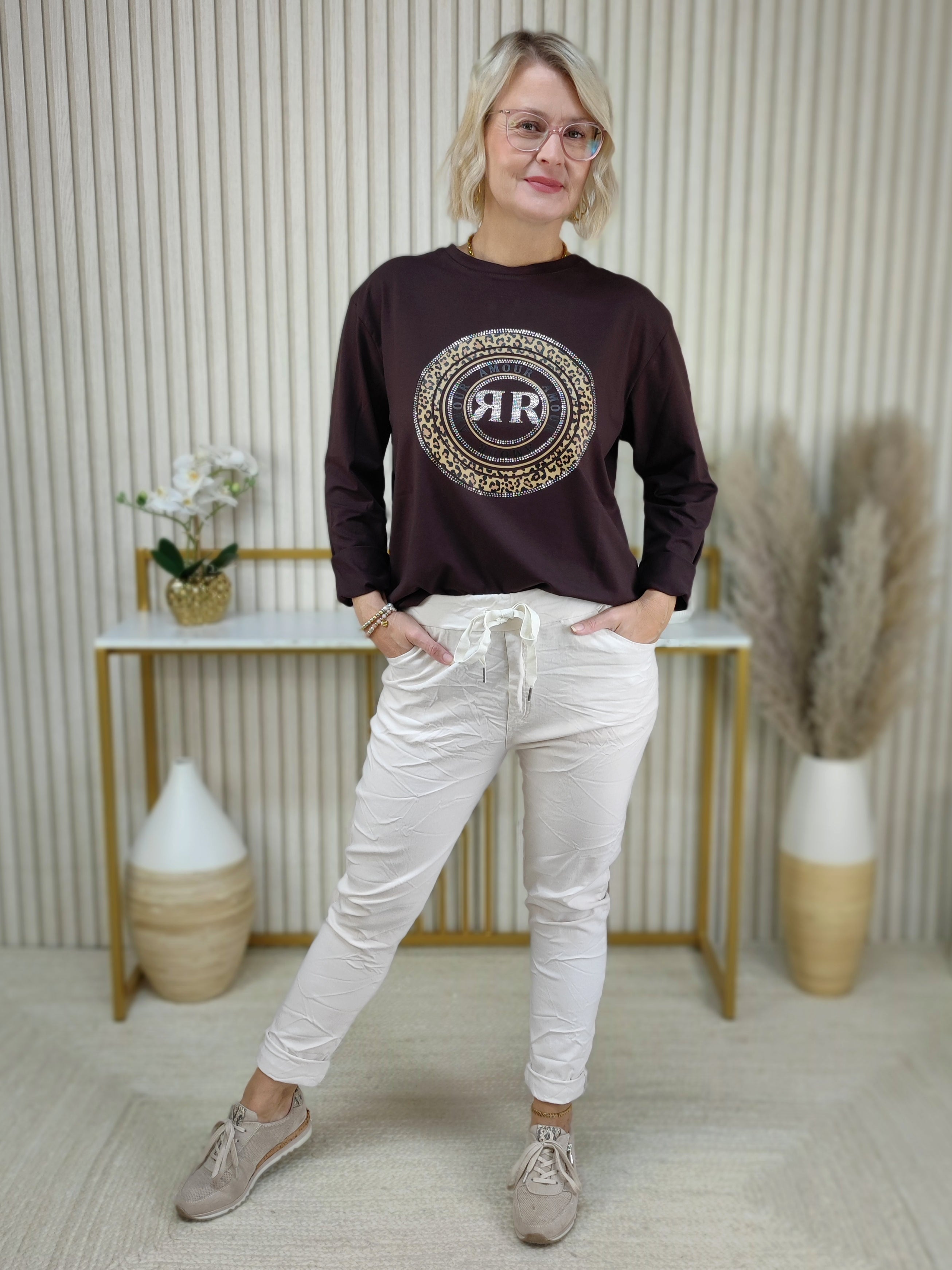 Langarmshirt "Amour" schoko in 2 Größen (38-42, 44/46-48)