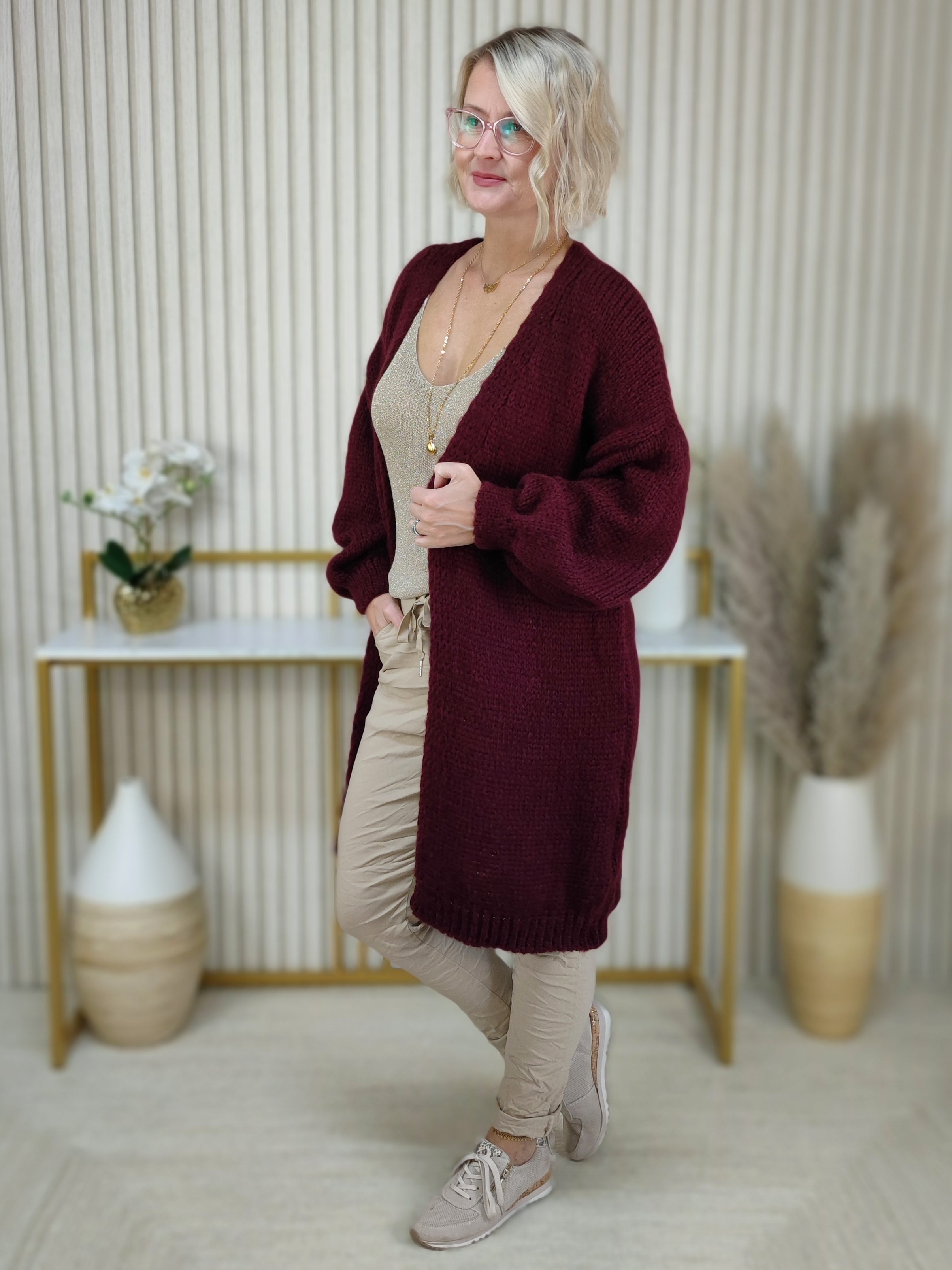 Kuschliger Grobstrick Cardigan "Smile" vino (38-44)