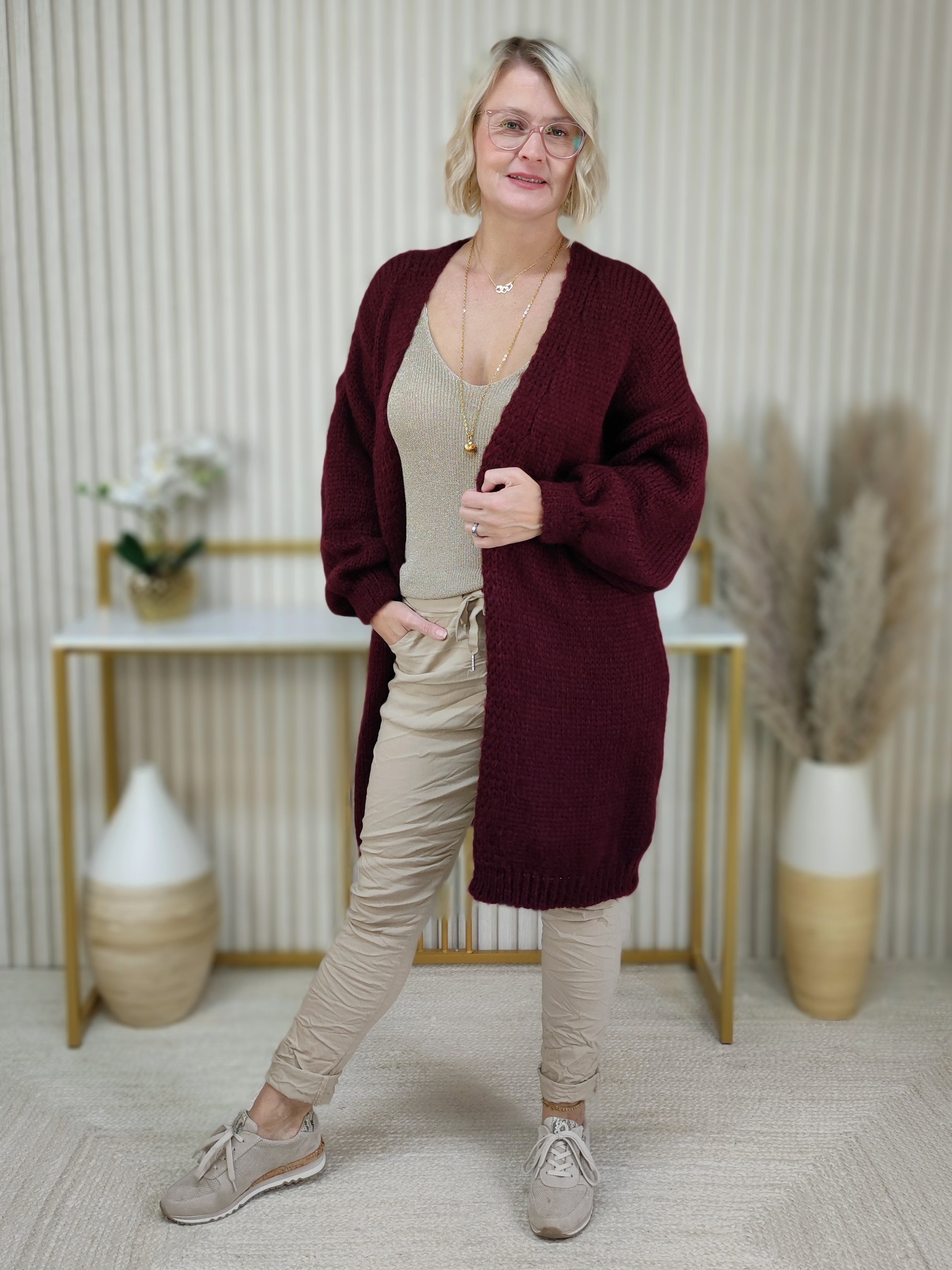 Kuschliger Grobstrick Cardigan "Smile" vino (38-44)