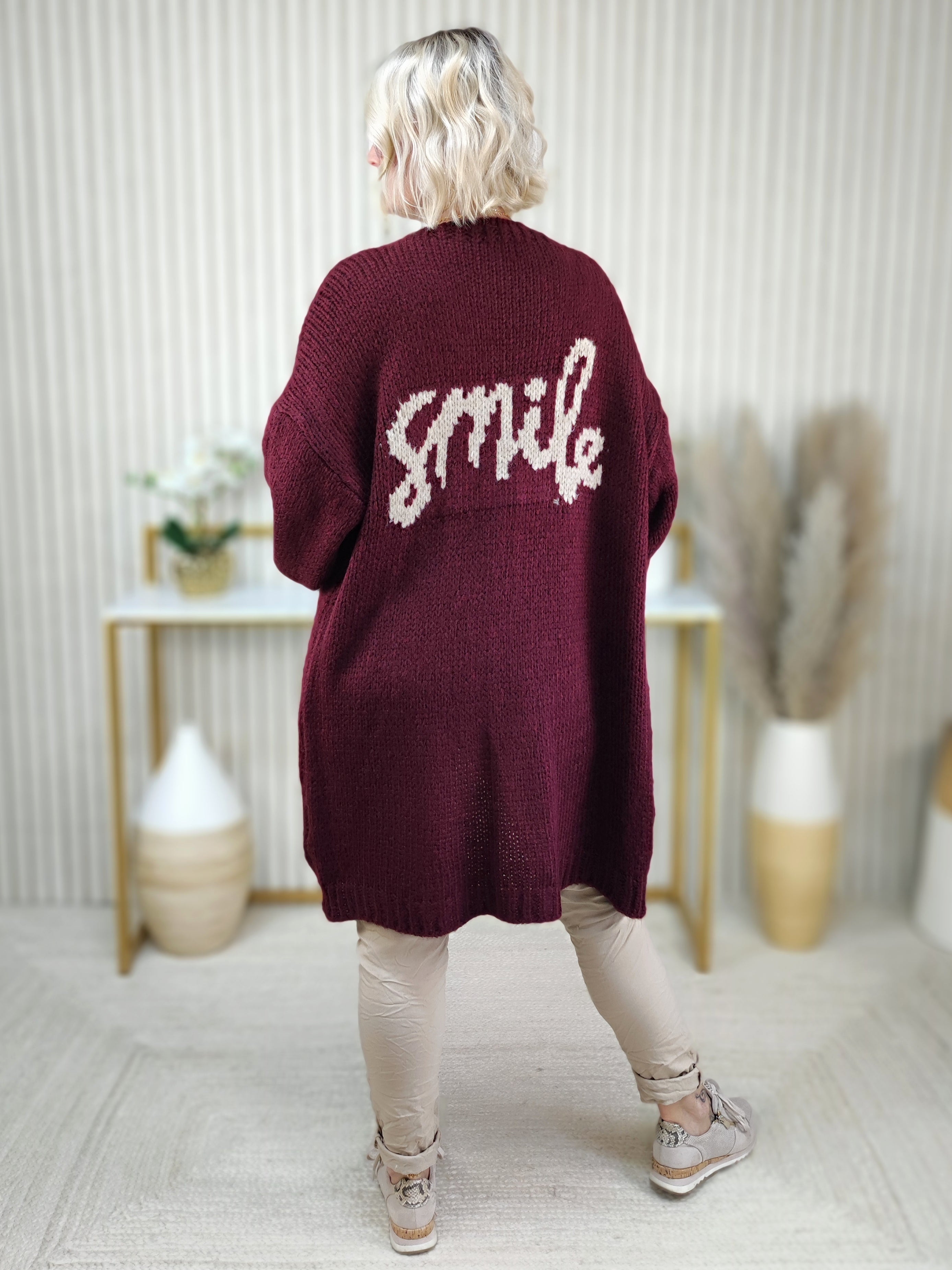 Kuschliger Grobstrick Cardigan "Smile" vino (38-44)