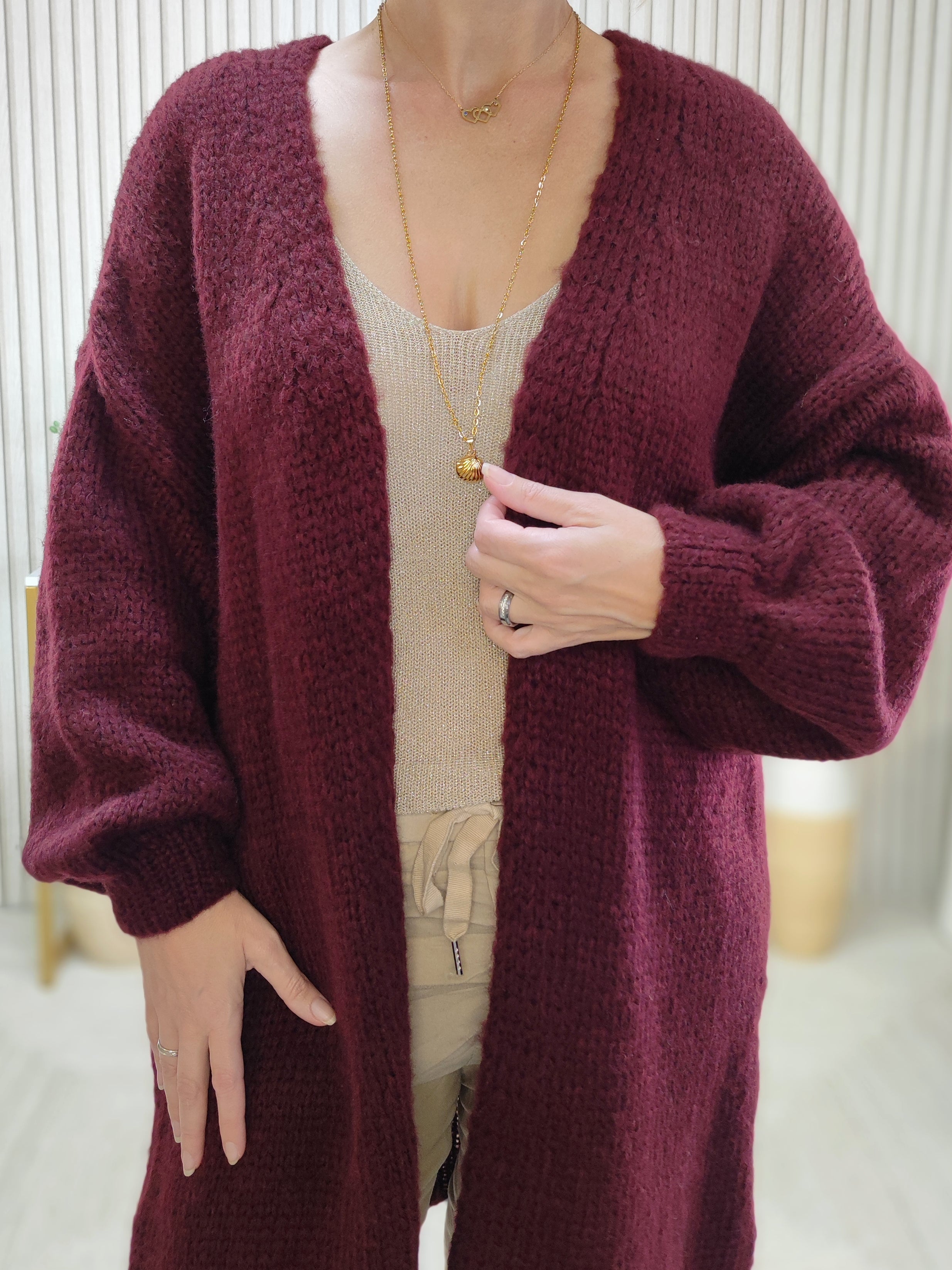 Kuschliger Grobstrick Cardigan "Smile" vino (38-44)